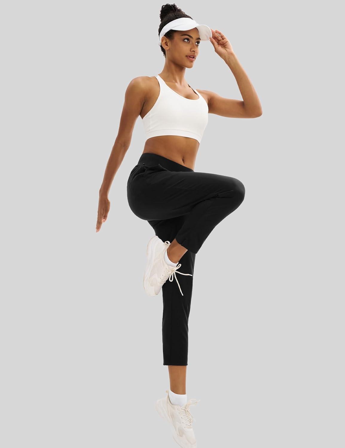 imageMAGCOMSEN Womens Golf Pants UPF 50 High Waisted Stretch 78 Ankle Dress Work Casual Slack Summer Travel Pants 5 PocketsBlack