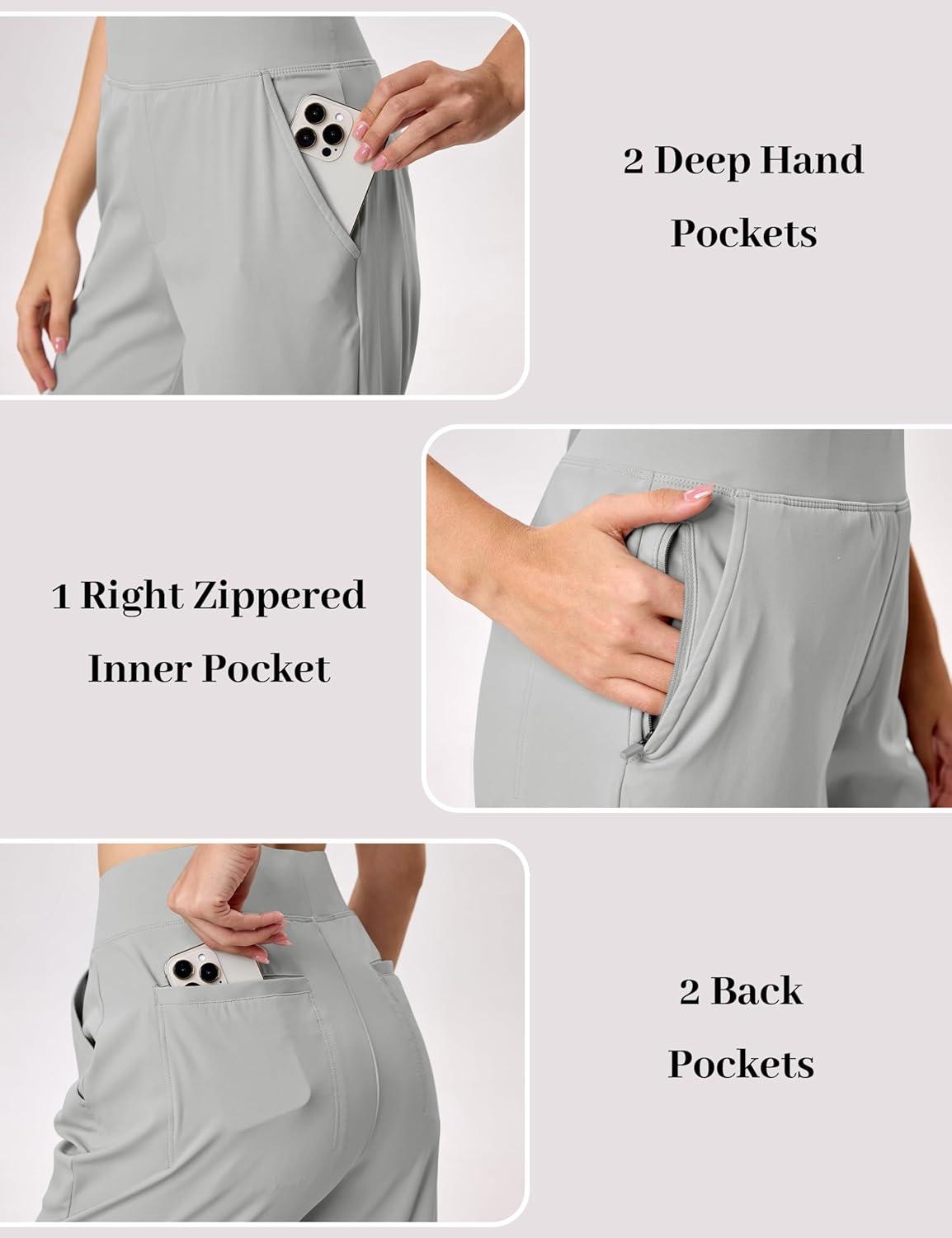 imageMAGCOMSEN Womens Golf Pants UPF 50 High Waisted Stretch 78 Ankle Dress Work Casual Slack Summer Travel Pants 5 PocketsLight Grey