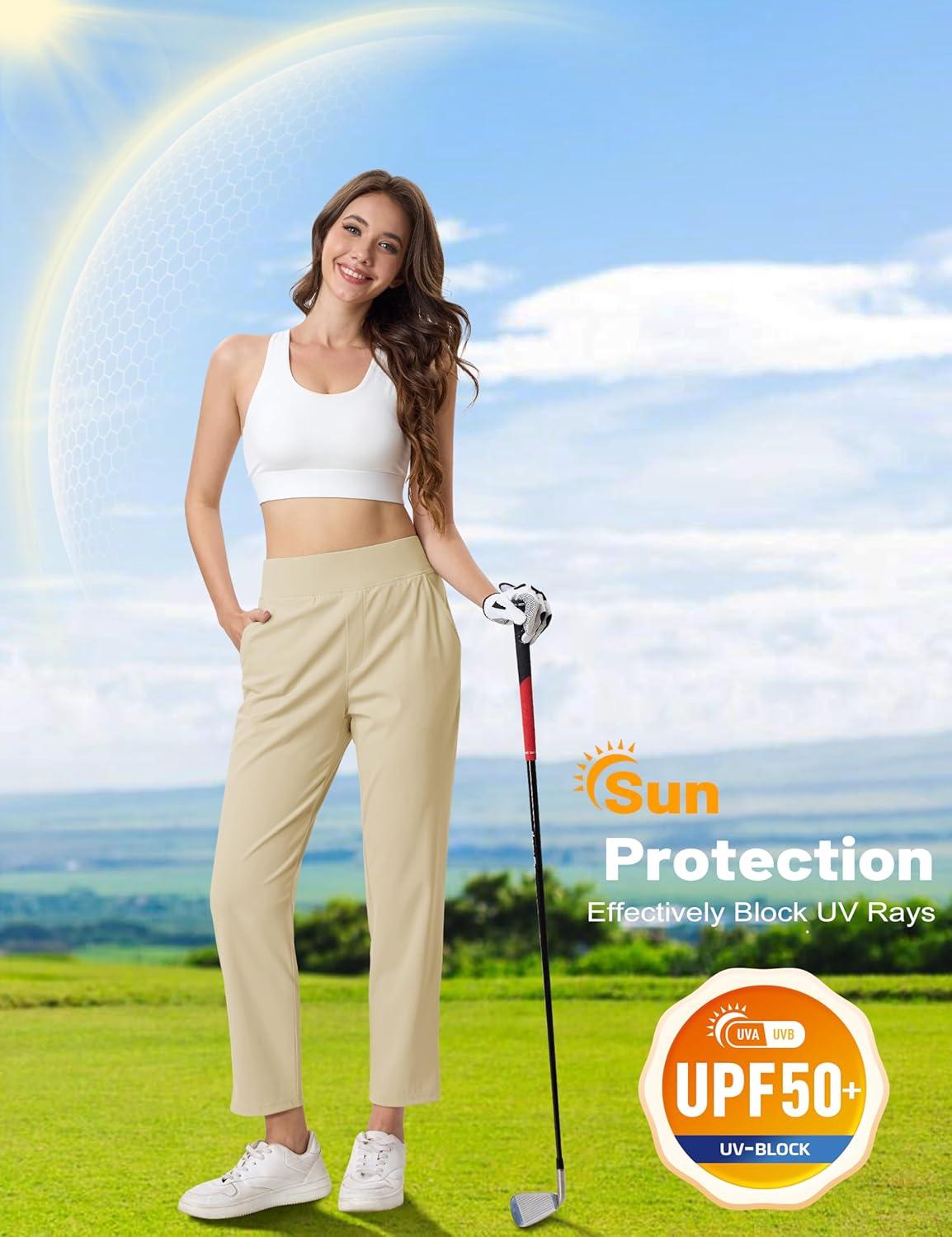 imageMAGCOMSEN Womens Golf Pants UPF 50 High Waisted Stretch 78 Ankle Dress Work Casual Slack Summer Travel Pants 5 PocketsLight Khaki