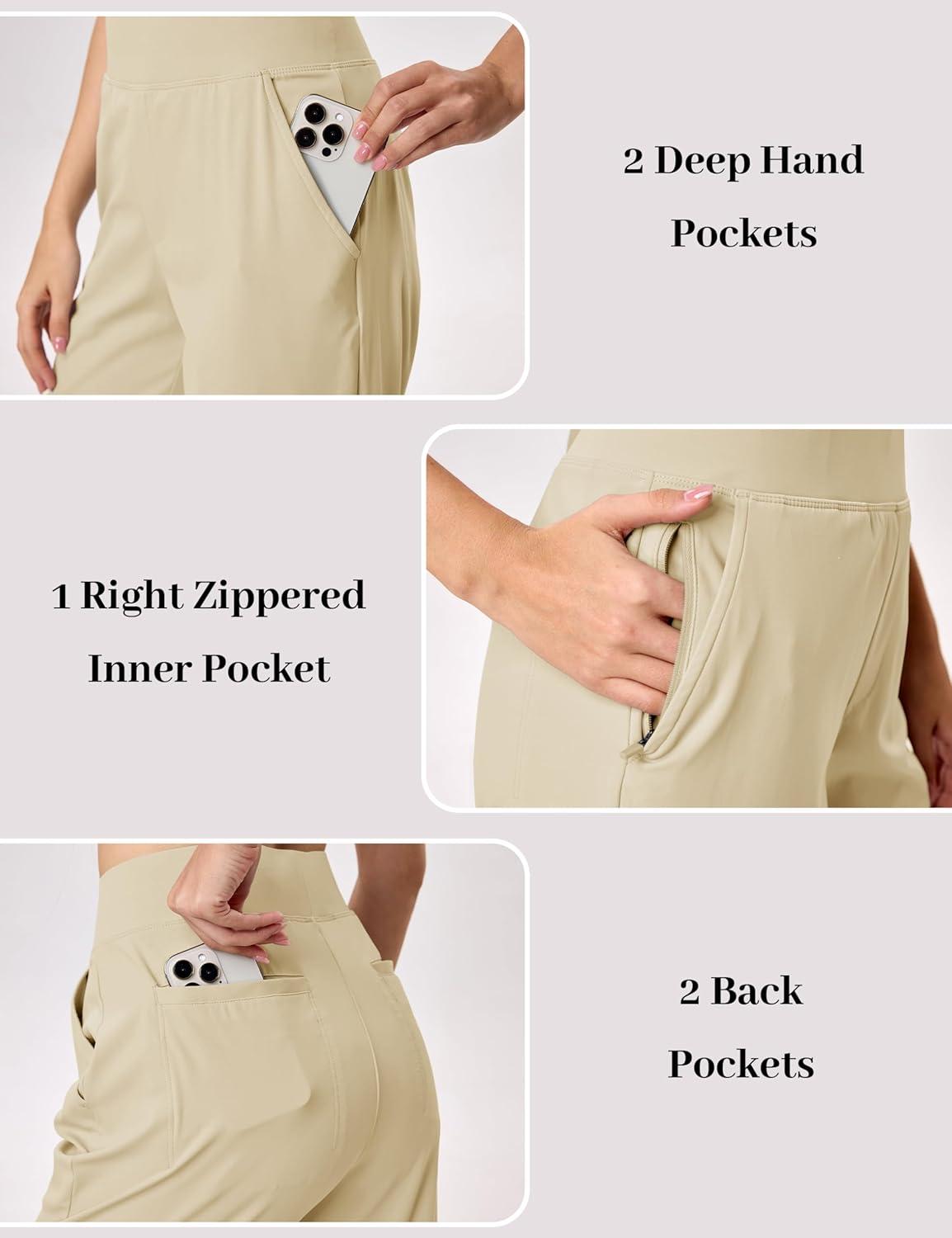 imageMAGCOMSEN Womens Golf Pants UPF 50 High Waisted Stretch 78 Ankle Dress Work Casual Slack Summer Travel Pants 5 PocketsLight Khaki