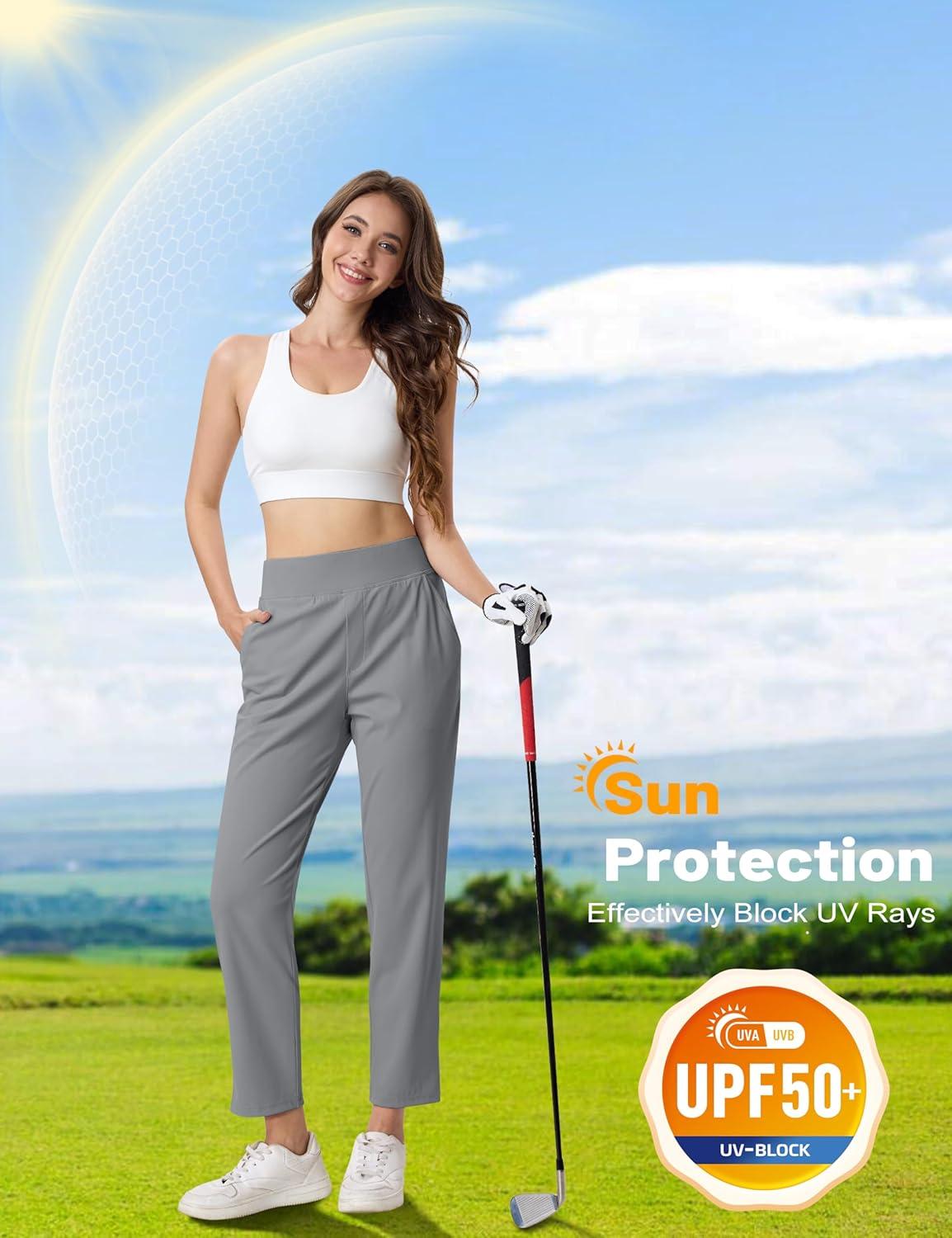 imageMAGCOMSEN Womens Golf Pants UPF 50 High Waisted Stretch 78 Ankle Dress Work Casual Slack Summer Travel Pants 5 PocketsMedium Grey