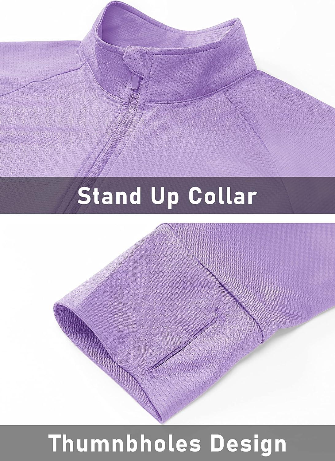 imageMAGCOMSEN Womens Hiking Jacket Lightweight Long Sleeve UPF 50 Sun Protection Shirt Breathable SPF Shirts with Thumb Holes Light Purple L