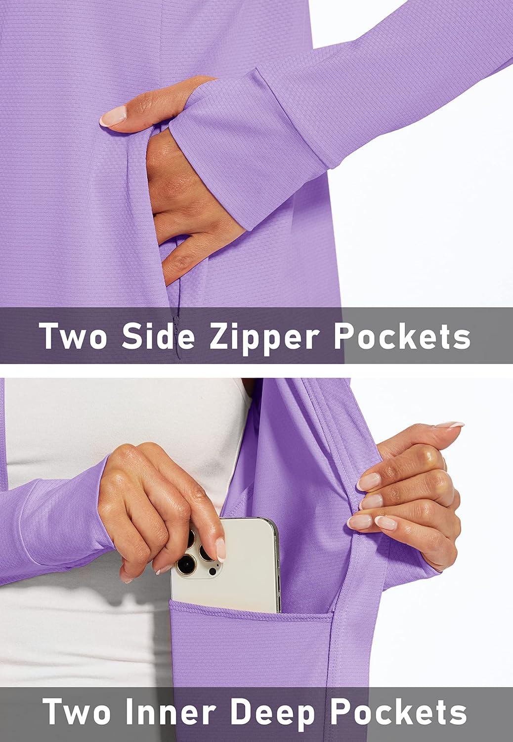 imageMAGCOMSEN Womens Hiking Jacket Lightweight Long Sleeve UPF 50 Sun Protection Shirt Breathable SPF Shirts with Thumb Holes Light Purple L