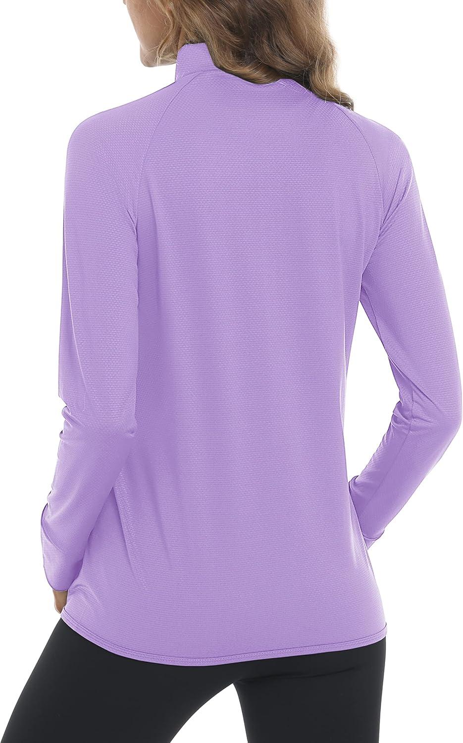 imageMAGCOMSEN Womens Hiking Jacket Lightweight Long Sleeve UPF 50 Sun Protection Shirt Breathable SPF Shirts with Thumb Holes Light Purple L