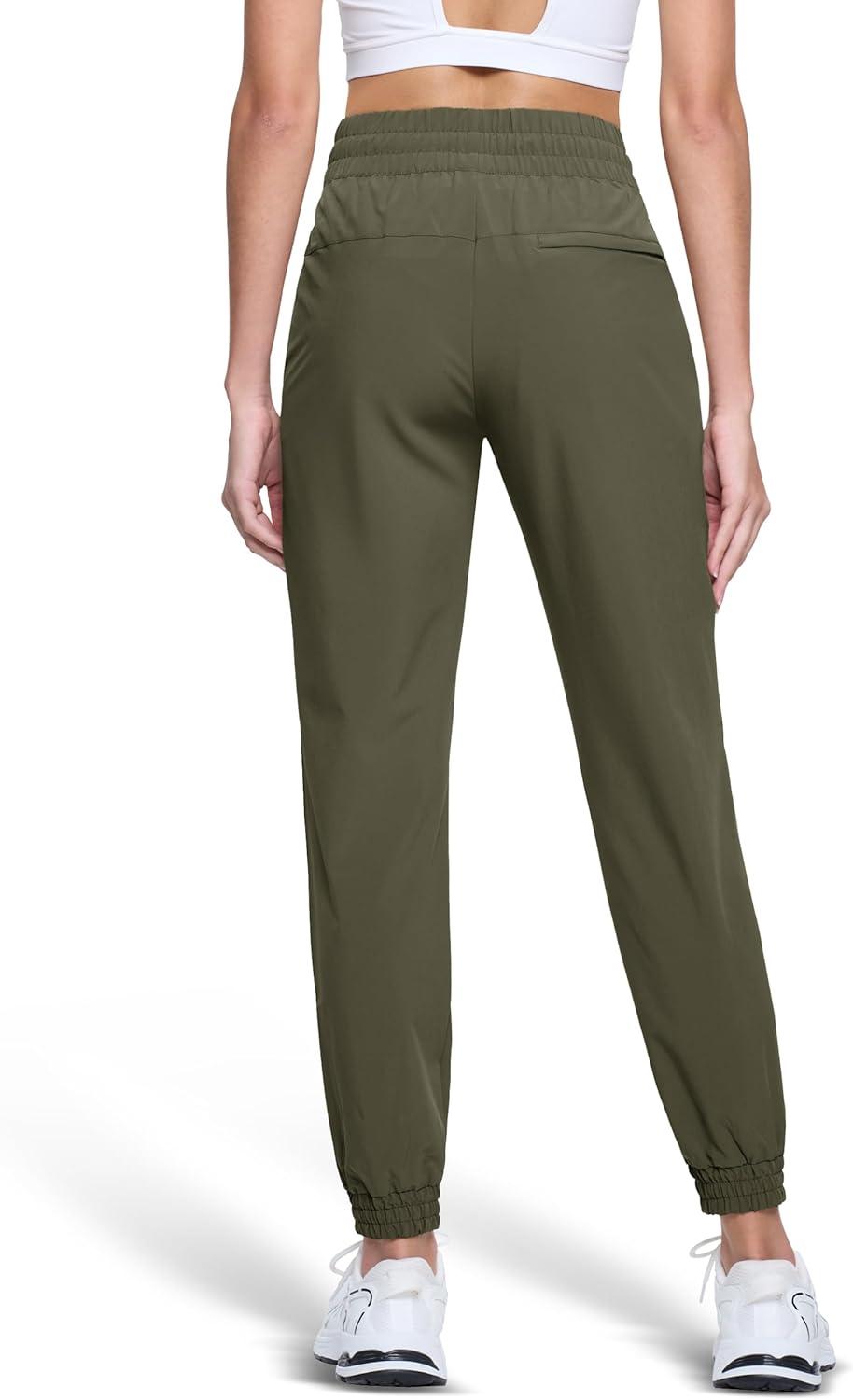 imageMAGCOMSEN Womens Hiking Pants Lightweight Quick Dry Athletic Running Joggers with Pockets Outdoor Travel SweatpantsArmy Green