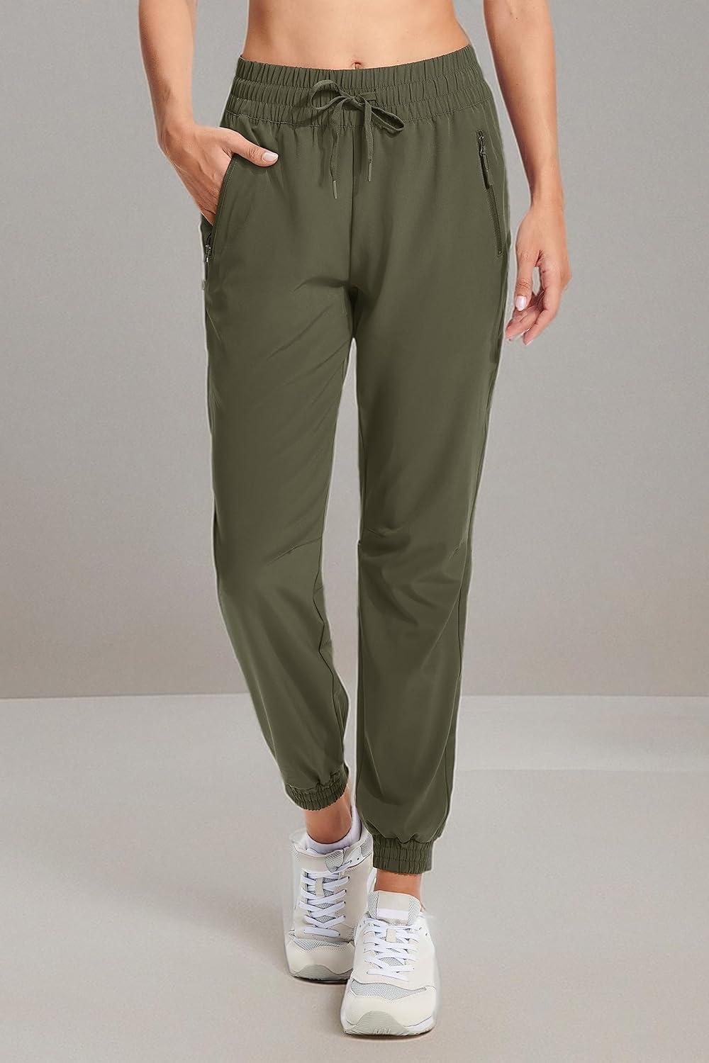 imageMAGCOMSEN Womens Hiking Pants Lightweight Quick Dry Athletic Running Joggers with Pockets Outdoor Travel SweatpantsArmy Green