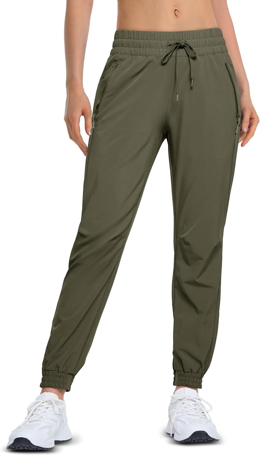 imageMAGCOMSEN Womens Hiking Pants Lightweight Quick Dry Athletic Running Joggers with Pockets Outdoor Travel SweatpantsArmy Green