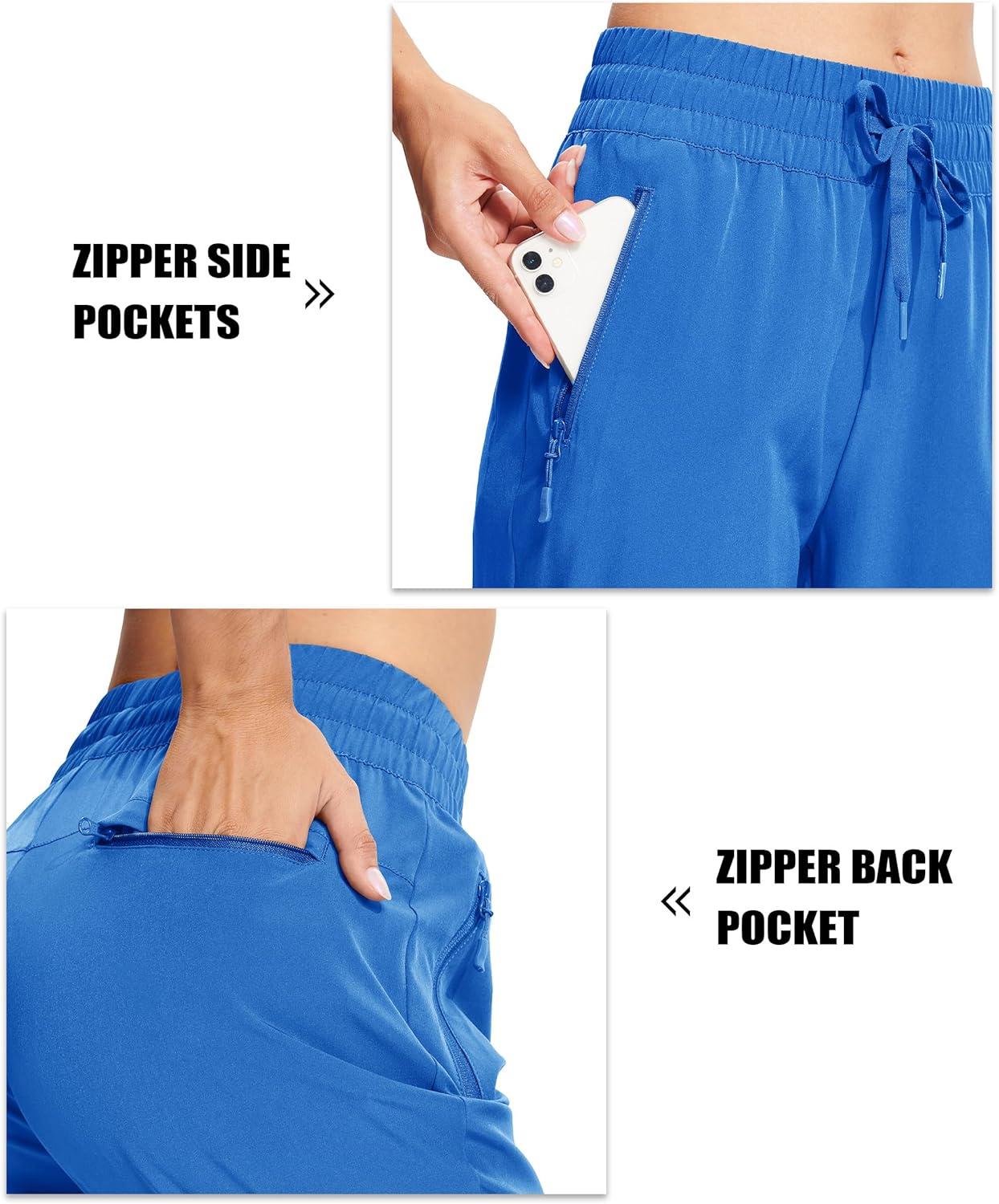 imageMAGCOMSEN Womens Hiking Pants Lightweight Quick Dry Athletic Running Joggers with Pockets Outdoor Travel SweatpantsBlue