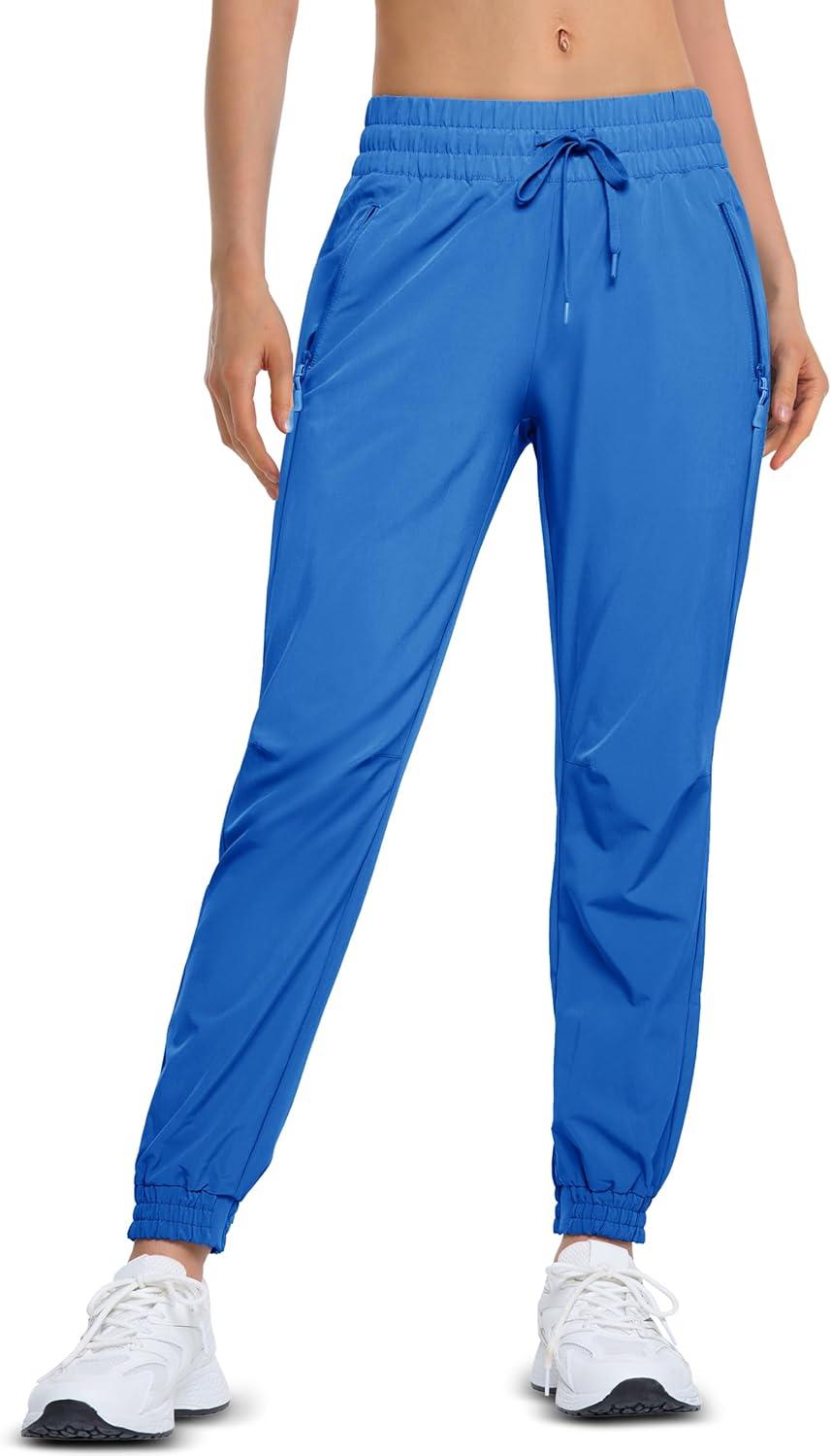 imageMAGCOMSEN Womens Hiking Pants Lightweight Quick Dry Athletic Running Joggers with Pockets Outdoor Travel SweatpantsBlue