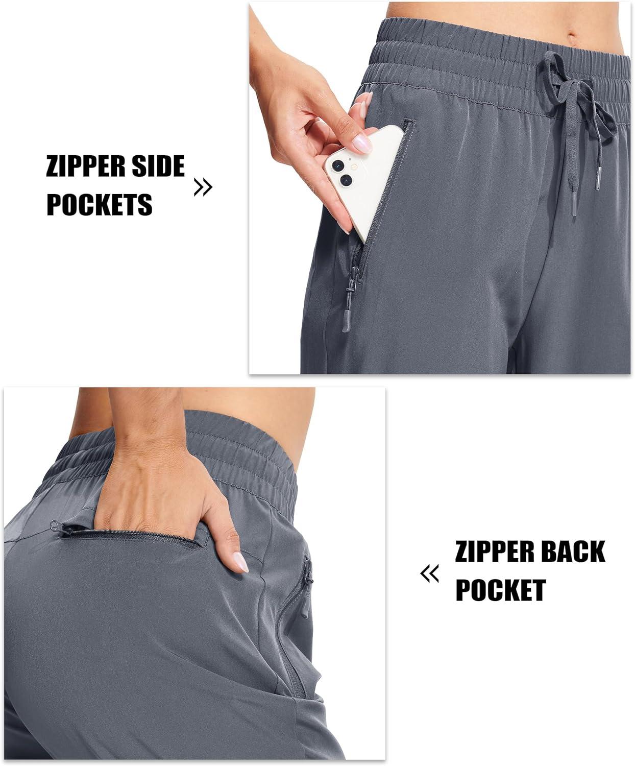 imageMAGCOMSEN Womens Hiking Pants Lightweight Quick Dry Athletic Running Joggers with Pockets Outdoor Travel SweatpantsDark Grey