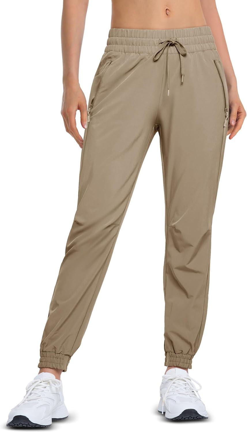 imageMAGCOMSEN Womens Hiking Pants Lightweight Quick Dry Athletic Running Joggers with Pockets Outdoor Travel SweatpantsKhaki