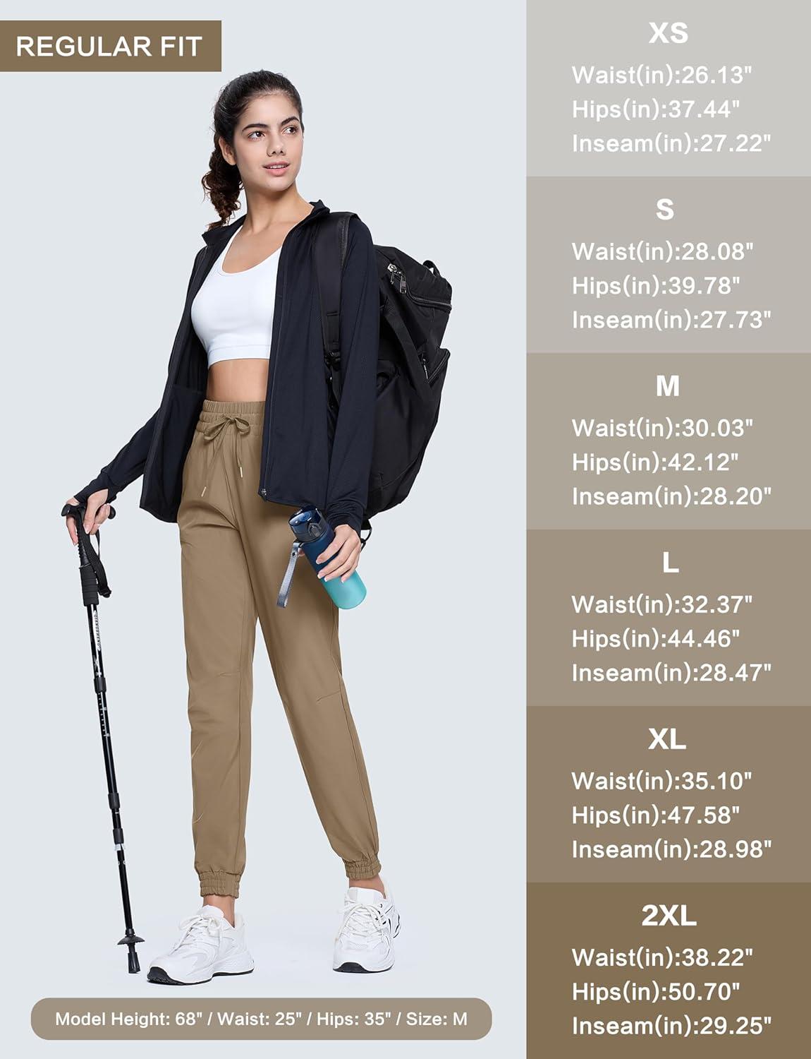 imageMAGCOMSEN Womens Hiking Pants Lightweight Quick Dry Athletic Running Joggers with Pockets Outdoor Travel SweatpantsKhaki