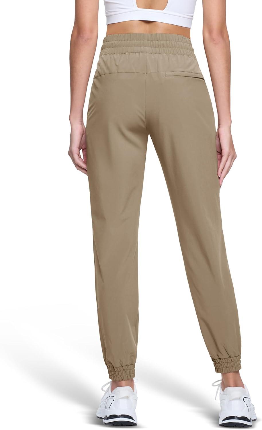 imageMAGCOMSEN Womens Hiking Pants Lightweight Quick Dry Athletic Running Joggers with Pockets Outdoor Travel SweatpantsKhaki