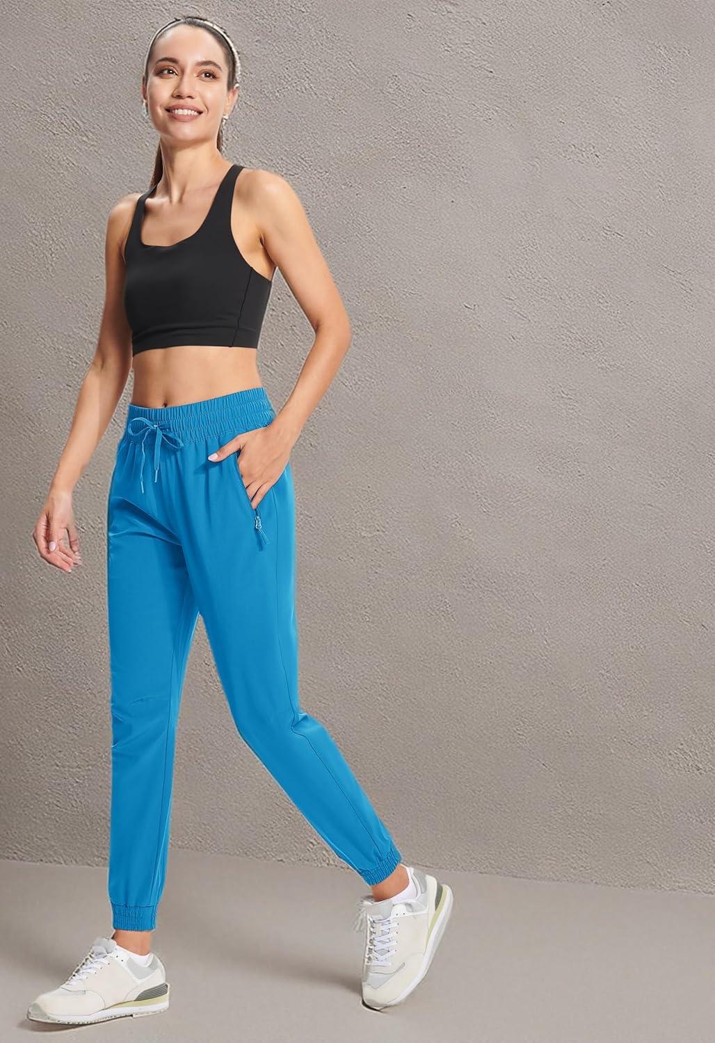 imageMAGCOMSEN Womens Hiking Pants Lightweight Quick Dry Athletic Running Joggers with Pockets Outdoor Travel SweatpantsLake Blue