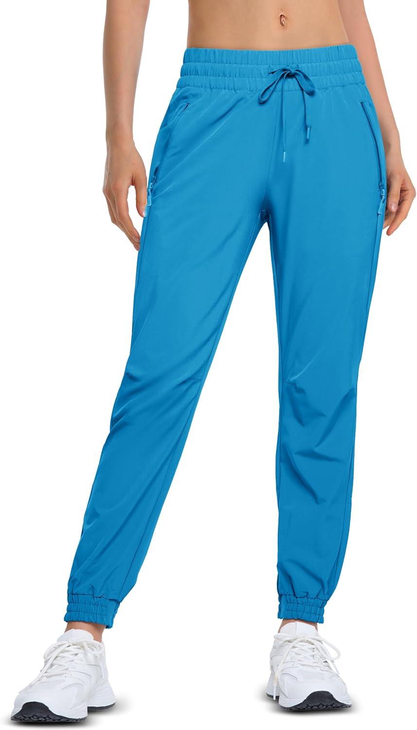imageMAGCOMSEN Womens Hiking Pants Lightweight Quick Dry Athletic Running Joggers with Pockets Outdoor Travel SweatpantsLake Blue
