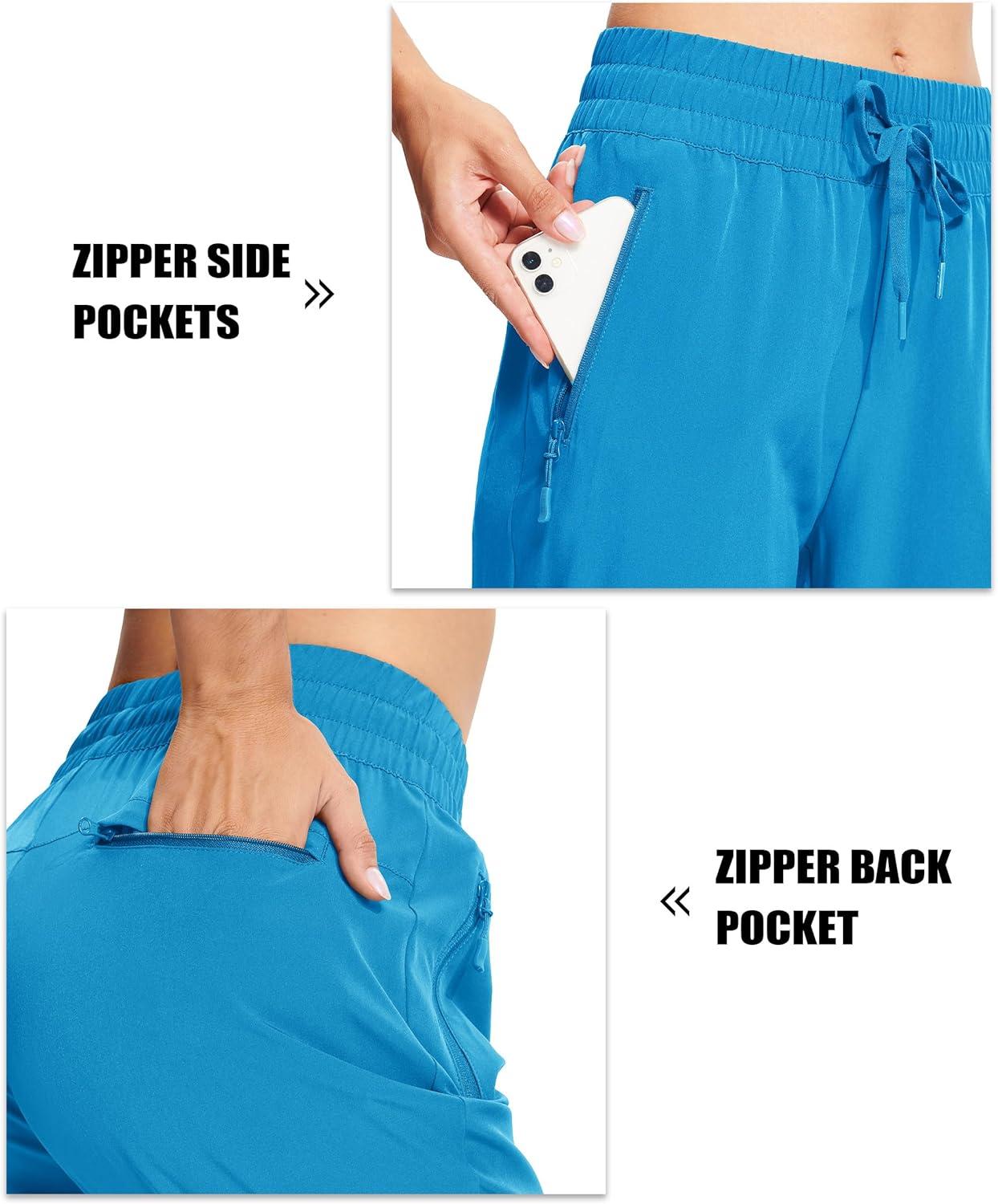 imageMAGCOMSEN Womens Hiking Pants Lightweight Quick Dry Athletic Running Joggers with Pockets Outdoor Travel SweatpantsLake Blue