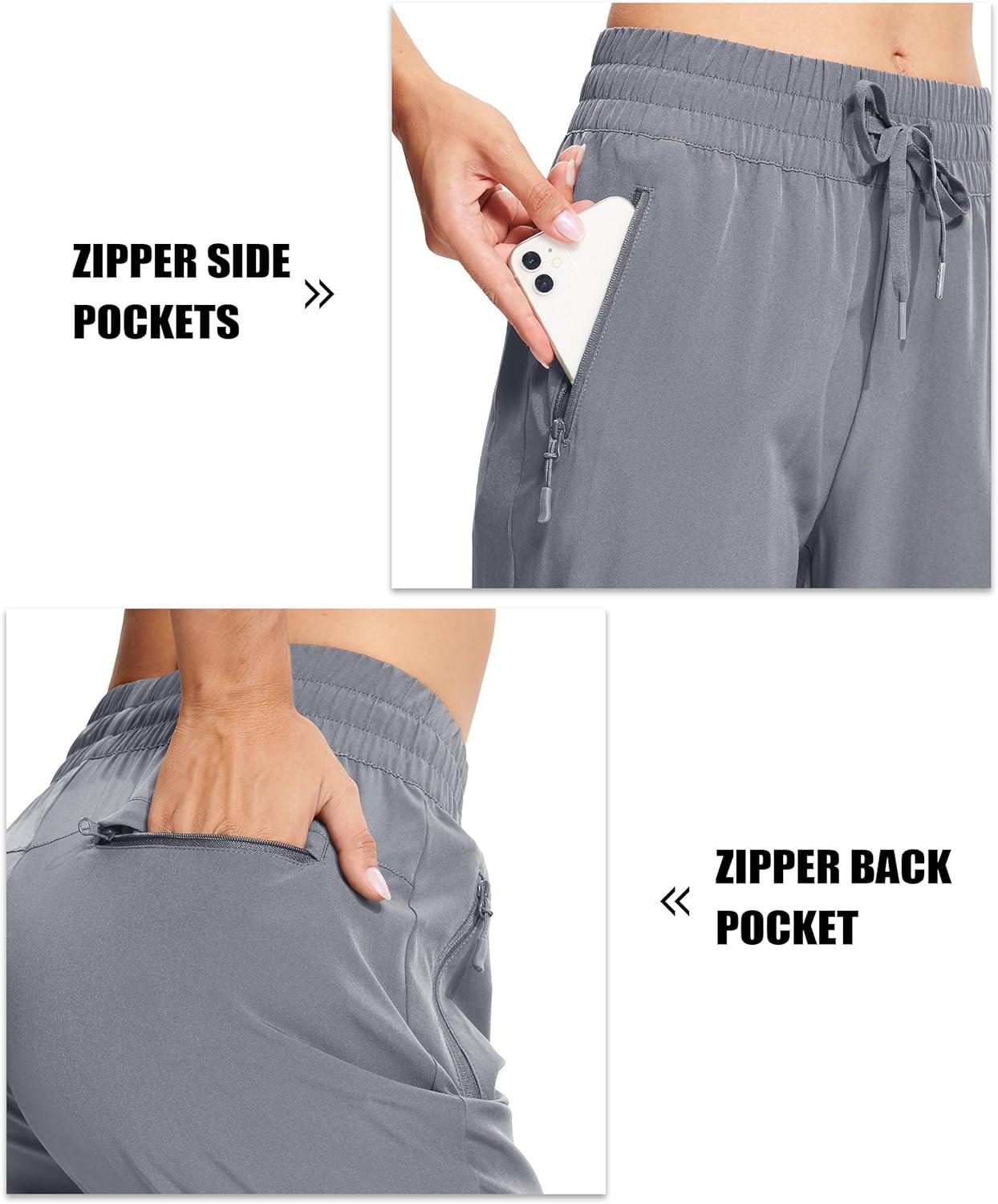imageMAGCOMSEN Womens Hiking Pants Lightweight Quick Dry Athletic Running Joggers with Pockets Outdoor Travel SweatpantsLight Grey