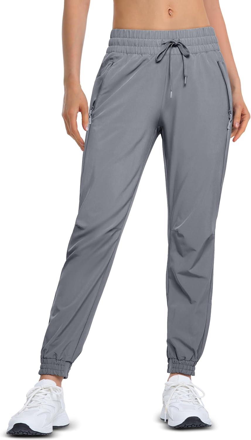 imageMAGCOMSEN Womens Hiking Pants Lightweight Quick Dry Athletic Running Joggers with Pockets Outdoor Travel SweatpantsLight Grey
