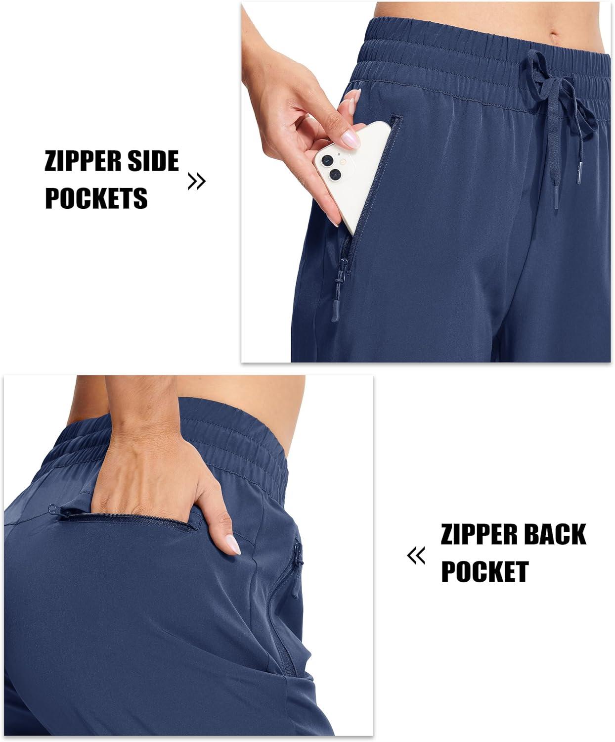 imageMAGCOMSEN Womens Hiking Pants Lightweight Quick Dry Athletic Running Joggers with Pockets Outdoor Travel SweatpantsNavy