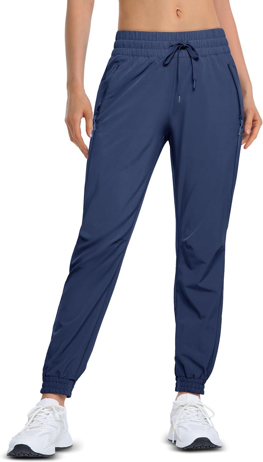 imageMAGCOMSEN Womens Hiking Pants Lightweight Quick Dry Athletic Running Joggers with Pockets Outdoor Travel SweatpantsNavy