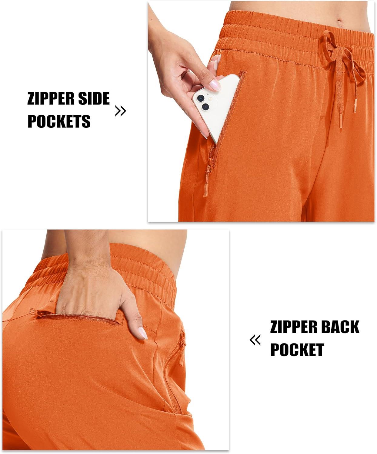 imageMAGCOMSEN Womens Hiking Pants Lightweight Quick Dry Athletic Running Joggers with Pockets Outdoor Travel SweatpantsOrange