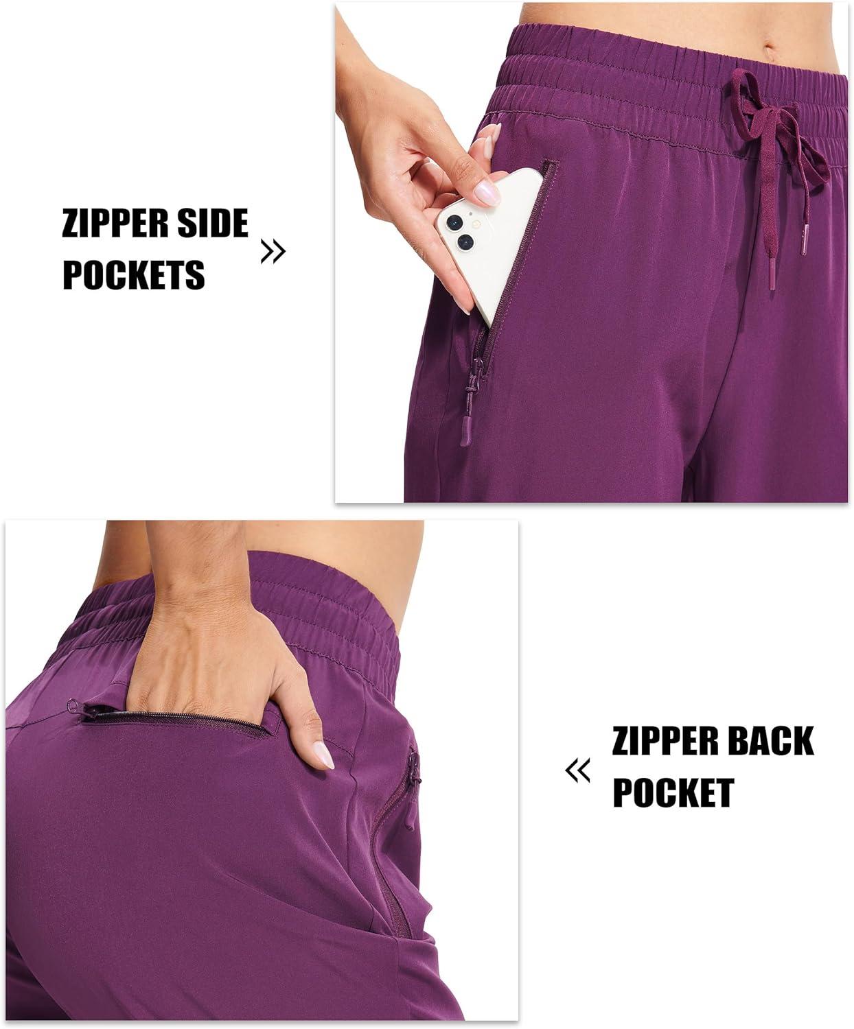 imageMAGCOMSEN Womens Hiking Pants Lightweight Quick Dry Athletic Running Joggers with Pockets Outdoor Travel SweatpantsPurple Red