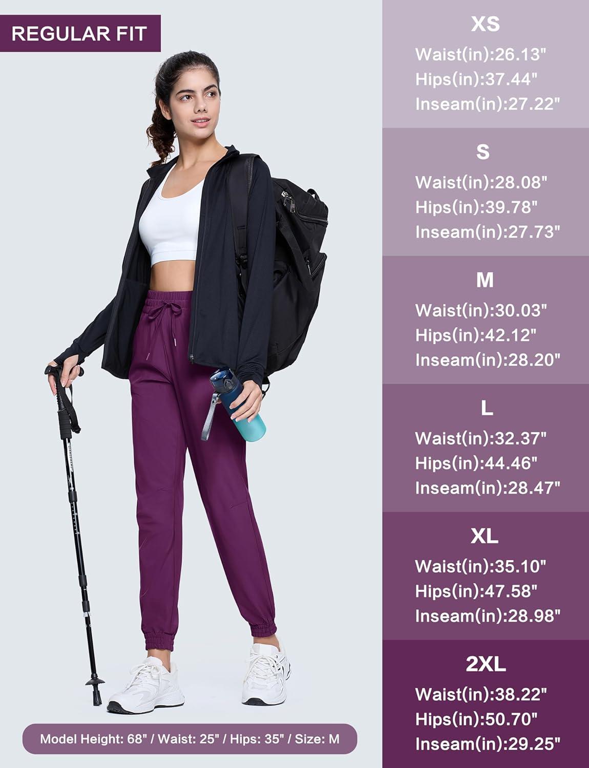 imageMAGCOMSEN Womens Hiking Pants Lightweight Quick Dry Athletic Running Joggers with Pockets Outdoor Travel SweatpantsPurple Red