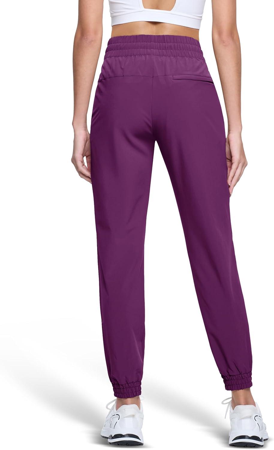 imageMAGCOMSEN Womens Hiking Pants Lightweight Quick Dry Athletic Running Joggers with Pockets Outdoor Travel SweatpantsPurple Red