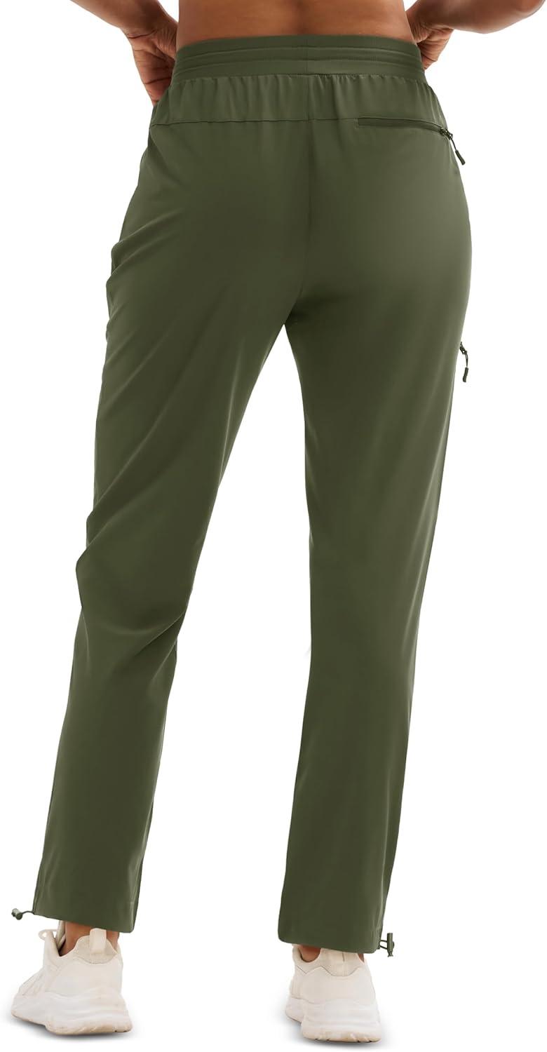 imageMAGCOMSEN Womens Hiking Pants UPF 50 Water Resistant Quick Dry Lightweight Elastic Waist Cargo Pants with 4 PocketsArmy Green