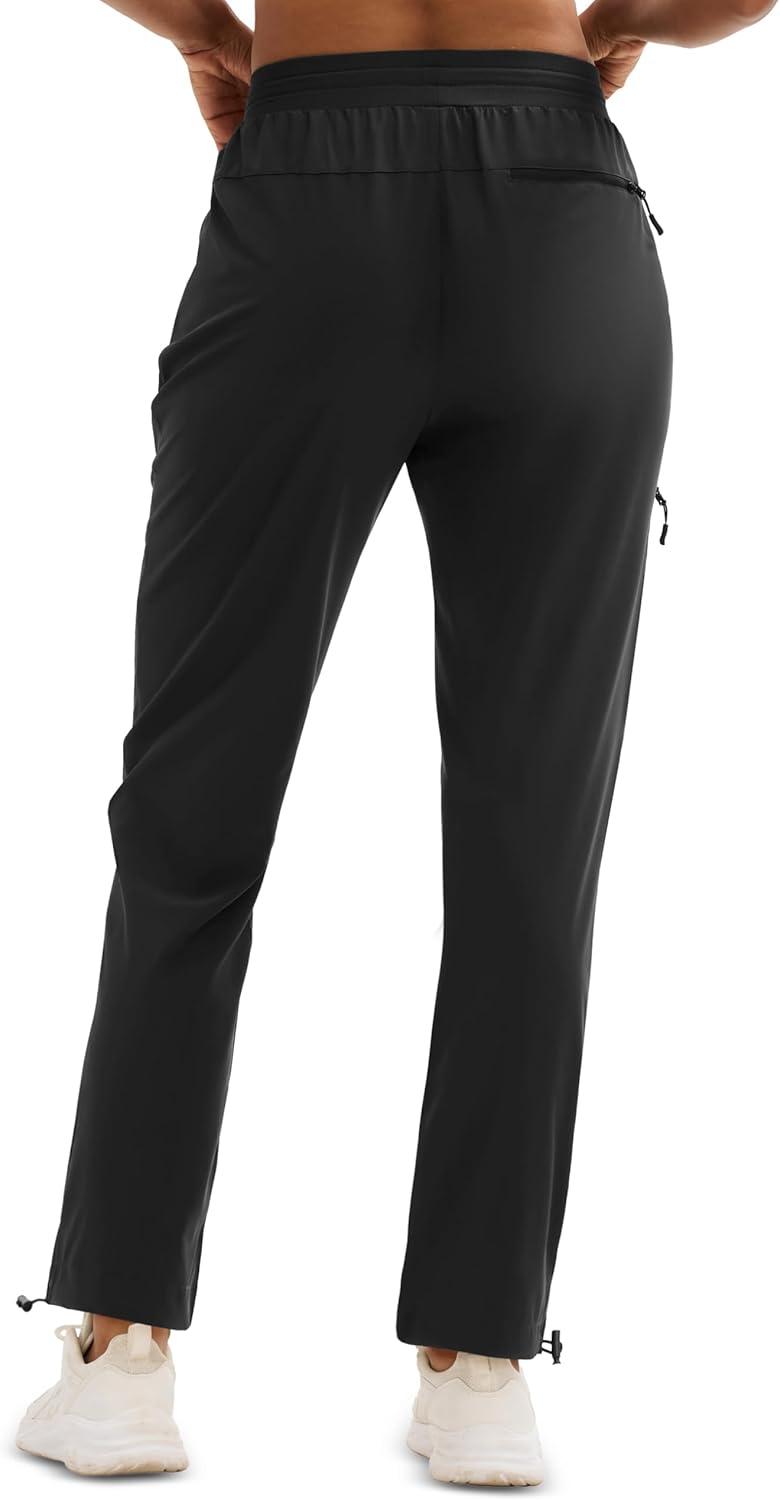 imageMAGCOMSEN Womens Hiking Pants UPF 50 Water Resistant Quick Dry Lightweight Elastic Waist Cargo Pants with 4 PocketsBlack