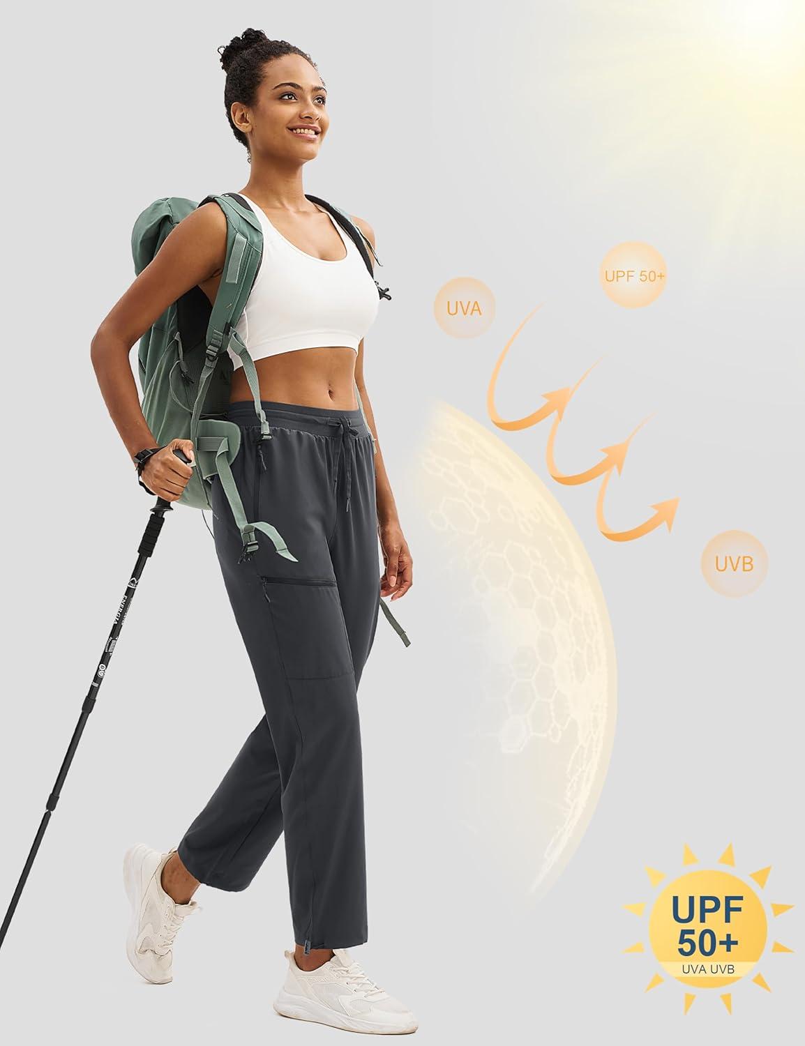 imageMAGCOMSEN Womens Hiking Pants UPF 50 Water Resistant Quick Dry Lightweight Elastic Waist Cargo Pants with 4 PocketsDark Grey