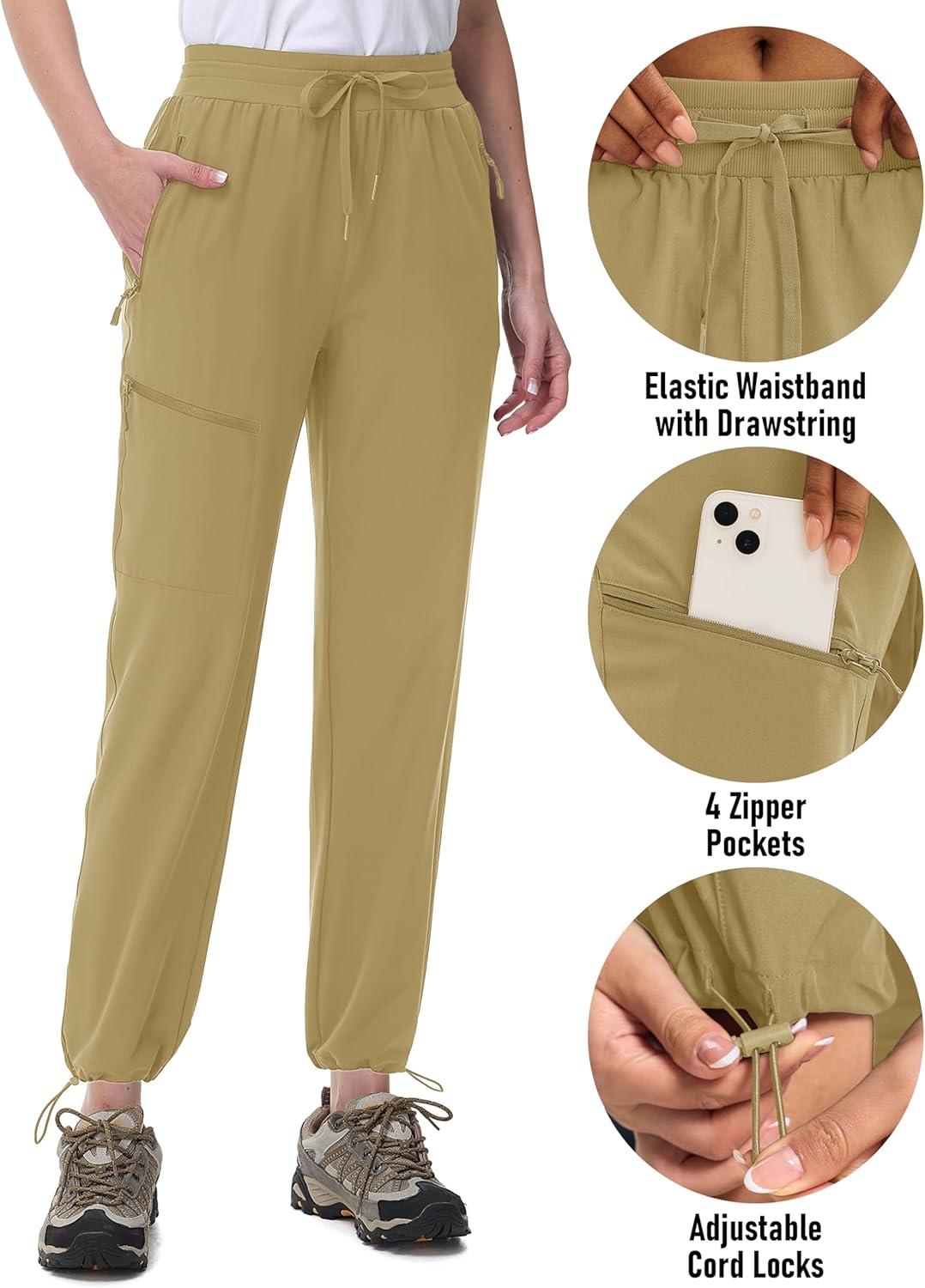 imageMAGCOMSEN Womens Hiking Pants UPF 50 Water Resistant Quick Dry Lightweight Elastic Waist Cargo Pants with 4 PocketsKhaki