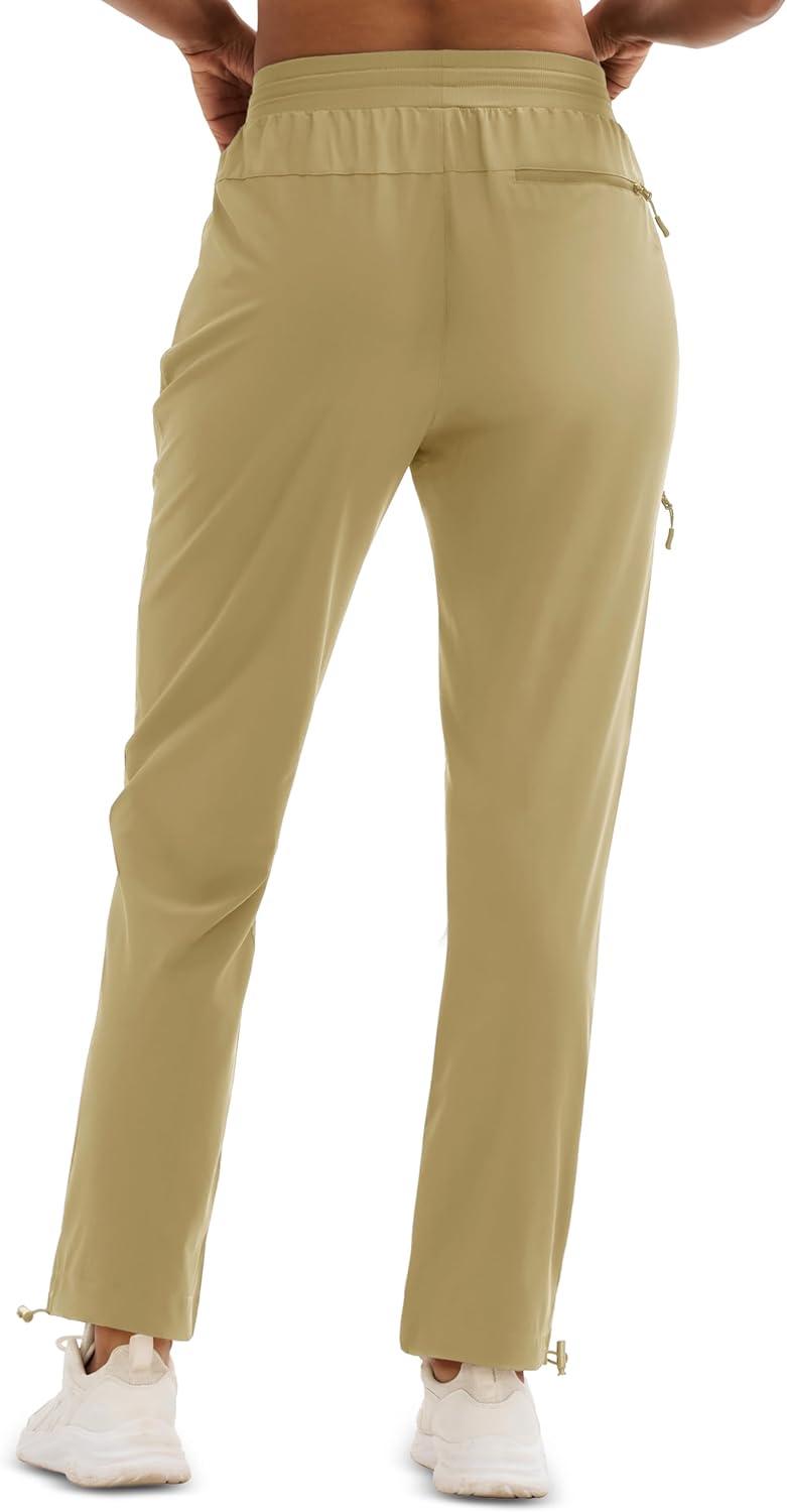 imageMAGCOMSEN Womens Hiking Pants UPF 50 Water Resistant Quick Dry Lightweight Elastic Waist Cargo Pants with 4 PocketsKhaki