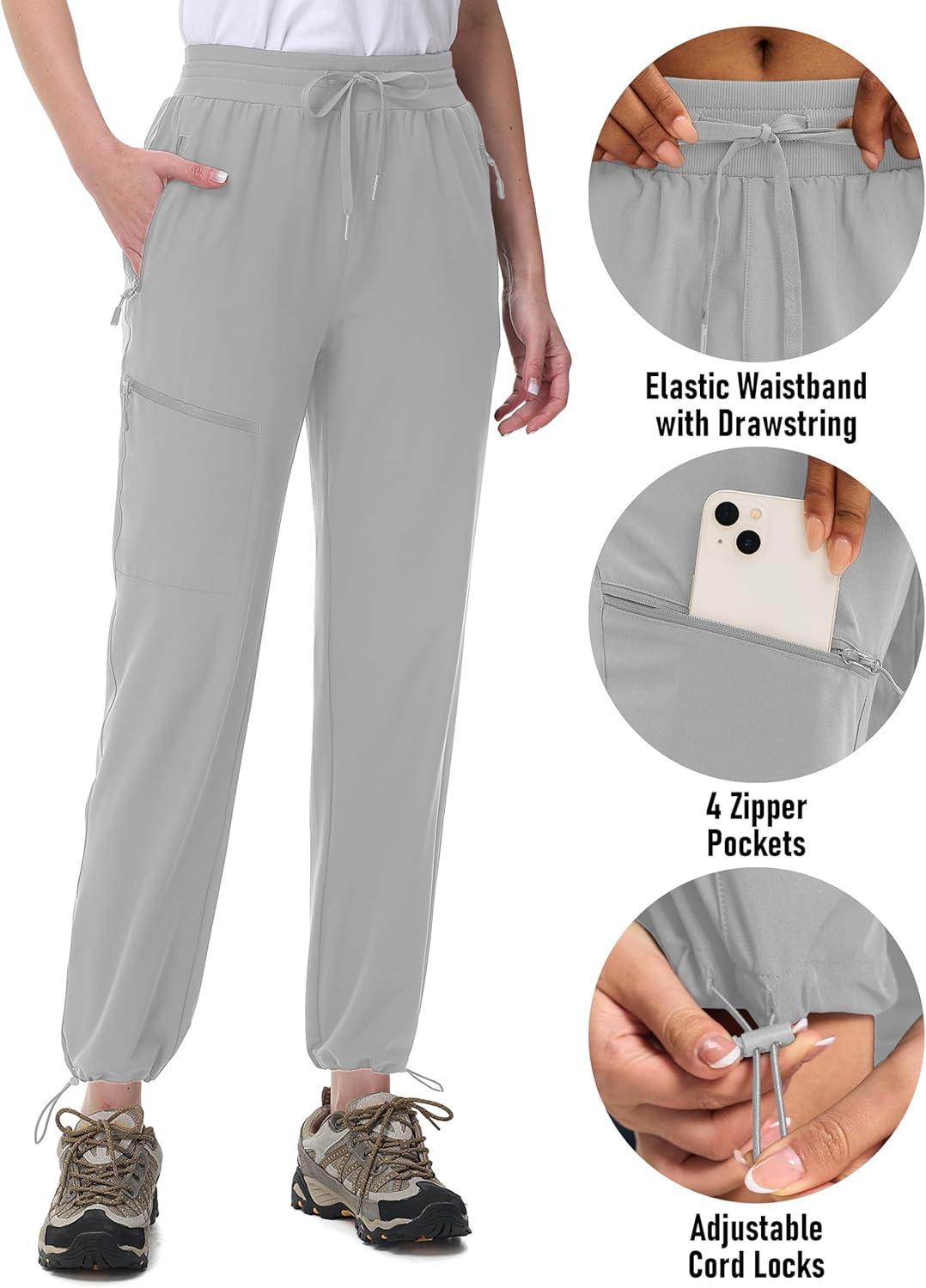 imageMAGCOMSEN Womens Hiking Pants UPF 50 Water Resistant Quick Dry Lightweight Elastic Waist Cargo Pants with 4 PocketsLight Grey