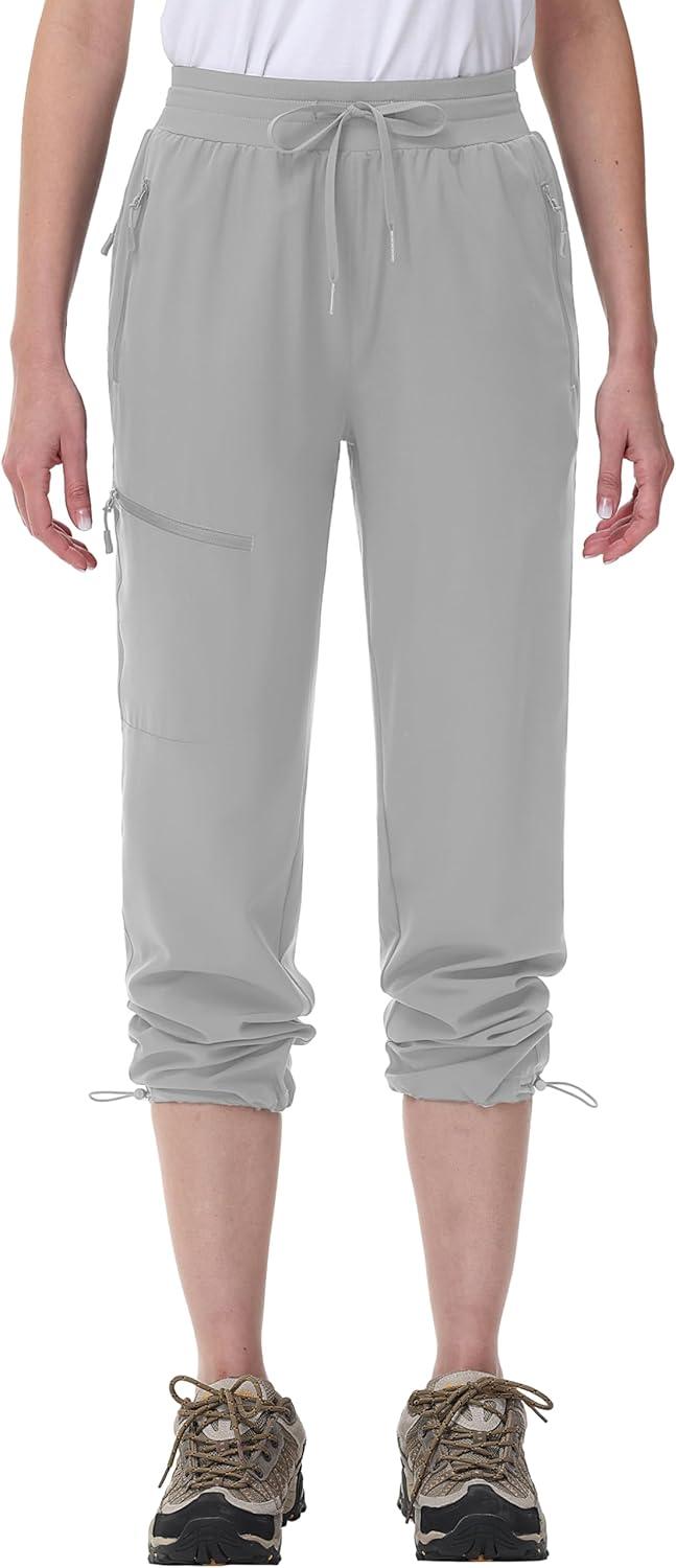 imageMAGCOMSEN Womens Hiking Pants UPF 50 Water Resistant Quick Dry Lightweight Elastic Waist Cargo Pants with 4 PocketsLight Grey