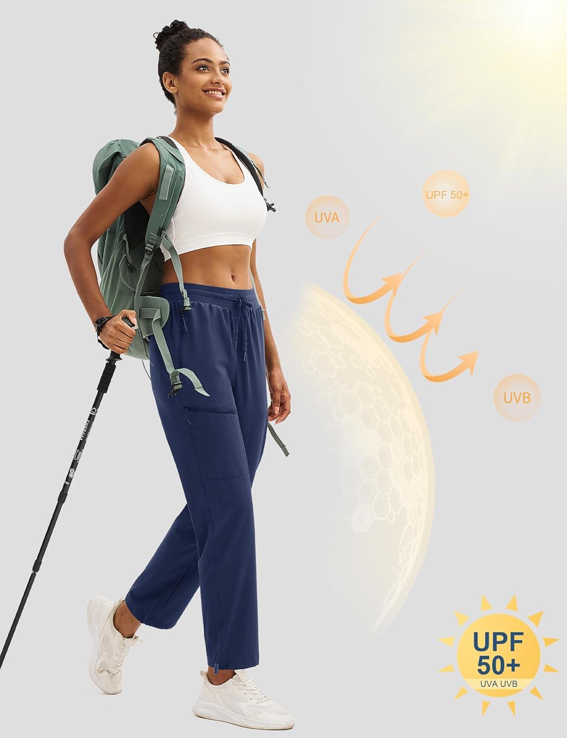 imageMAGCOMSEN Womens Hiking Pants UPF 50 Water Resistant Quick Dry Lightweight Elastic Waist Cargo Pants with 4 PocketsNavy