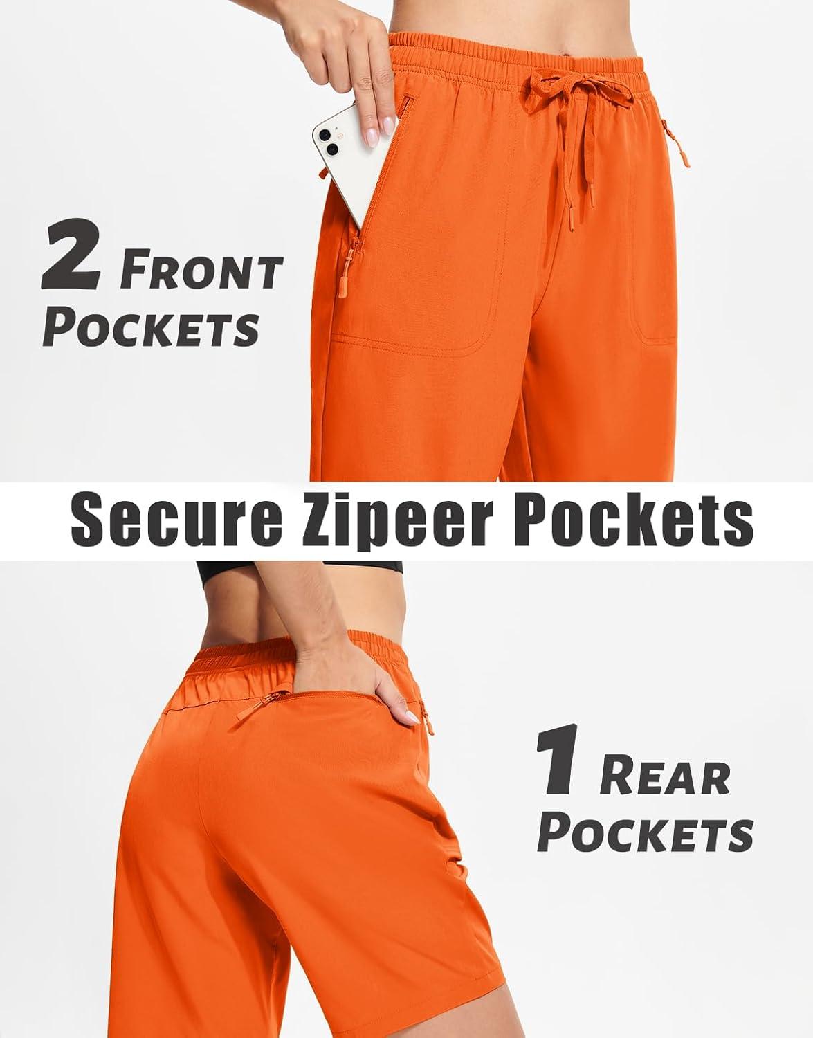 imageMAGCOMSEN Womens Hiking Shorts Lightweight Quick Dry 8quot Golf Shorts Water Resistant with 3 Zipper PocketsOrange