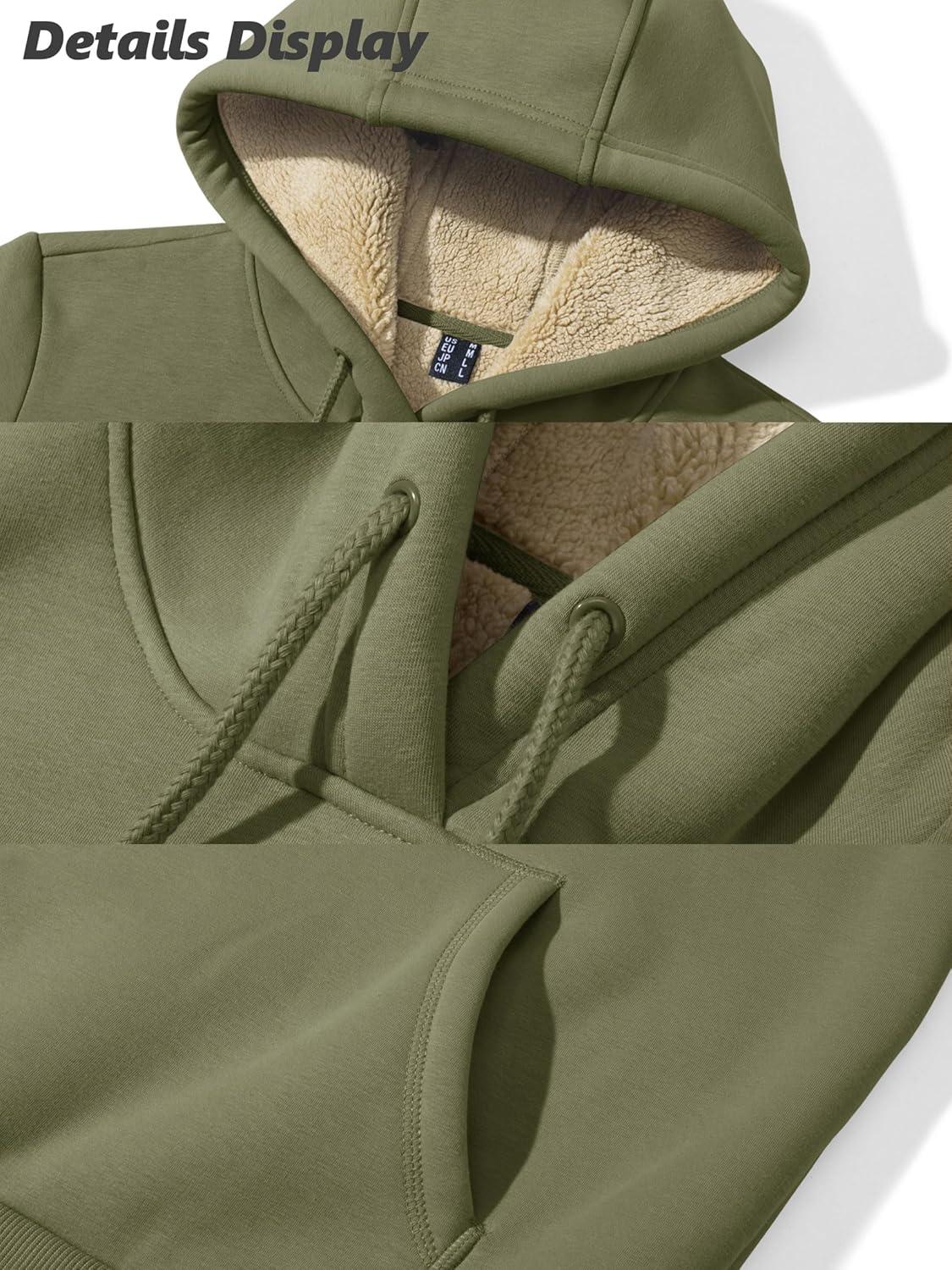 imageMAGCOMSEN Womens Hoodies Thick Fleece Lined Hooded Sweatshirt Warm Sherpa Lined Heavyweight Pullover with PocketArmy Green