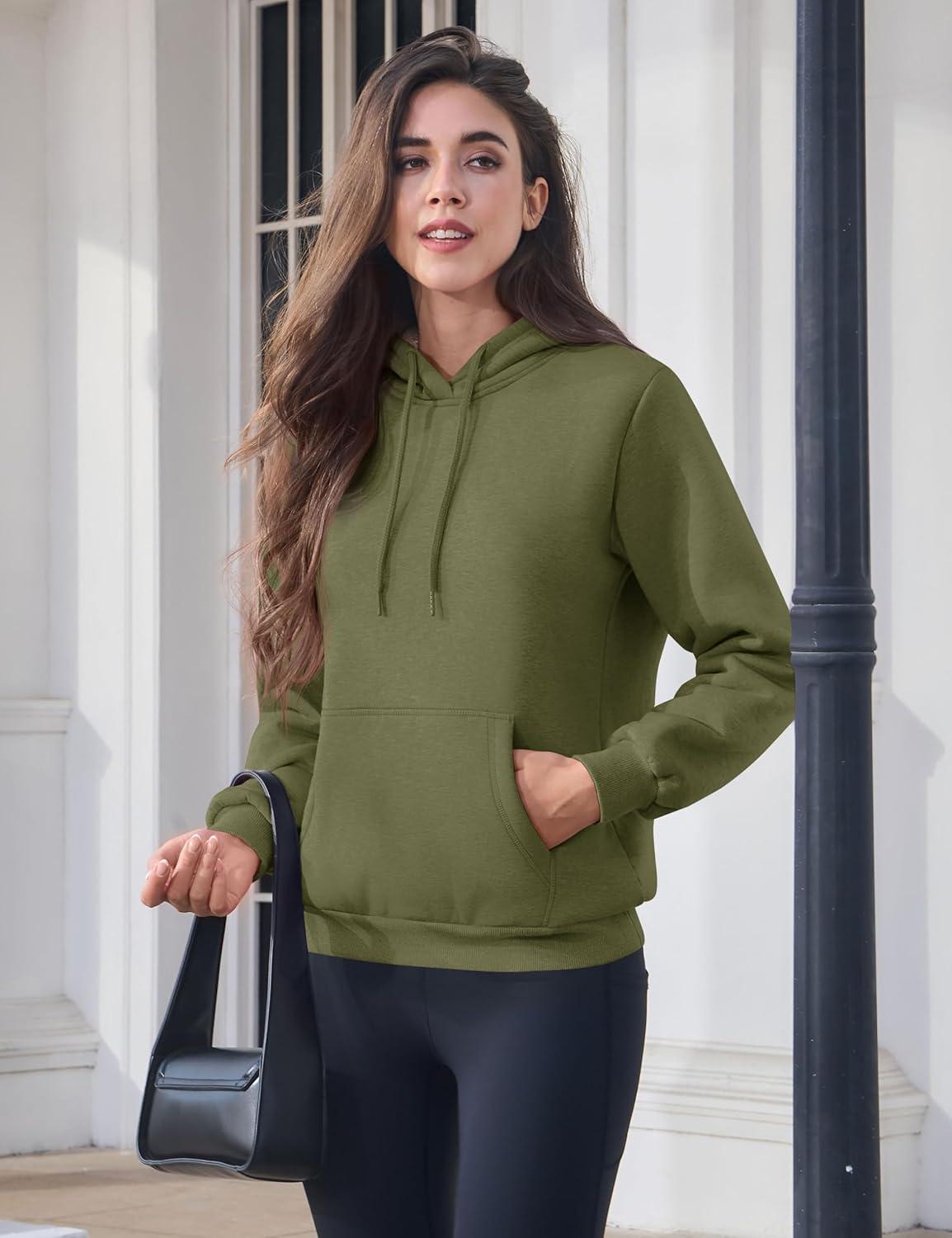 imageMAGCOMSEN Womens Hoodies Thick Fleece Lined Hooded Sweatshirt Warm Sherpa Lined Heavyweight Pullover with PocketArmy Green