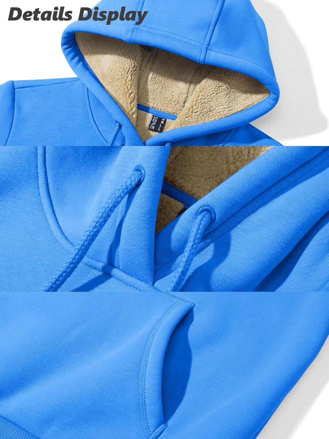 imageMAGCOMSEN Womens Hoodies Thick Fleece Lined Hooded Sweatshirt Warm Sherpa Lined Heavyweight Pullover with PocketAzure