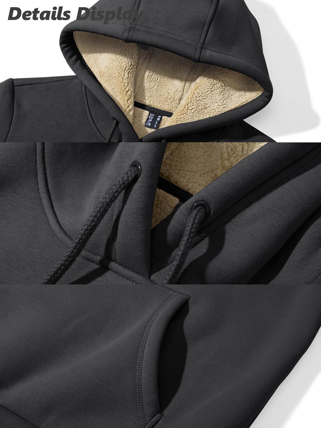 imageMAGCOMSEN Womens Hoodies Thick Fleece Lined Hooded Sweatshirt Warm Sherpa Lined Heavyweight Pullover with PocketBlack