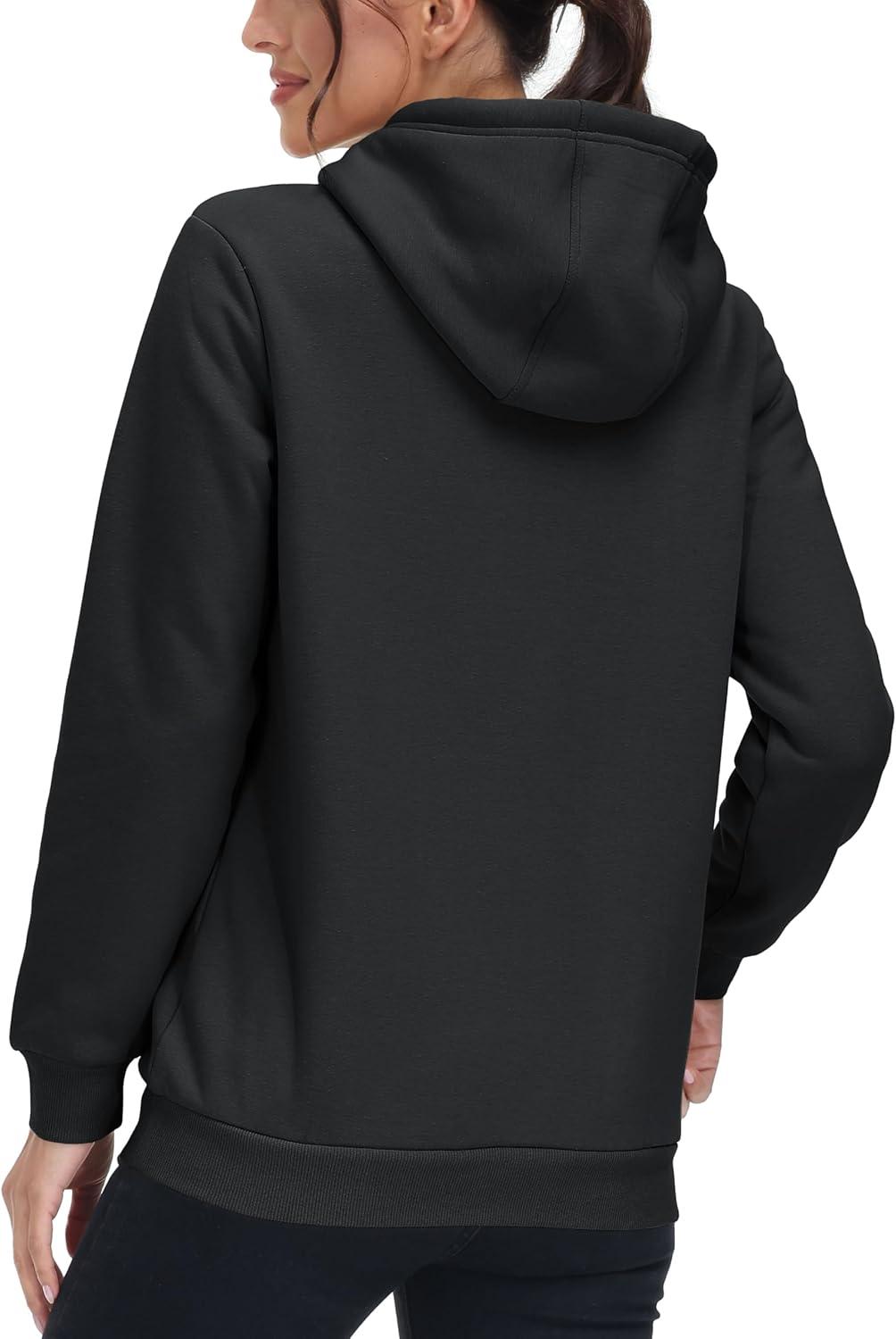 imageMAGCOMSEN Womens Hoodies Thick Fleece Lined Hooded Sweatshirt Warm Sherpa Lined Heavyweight Pullover with PocketBlack