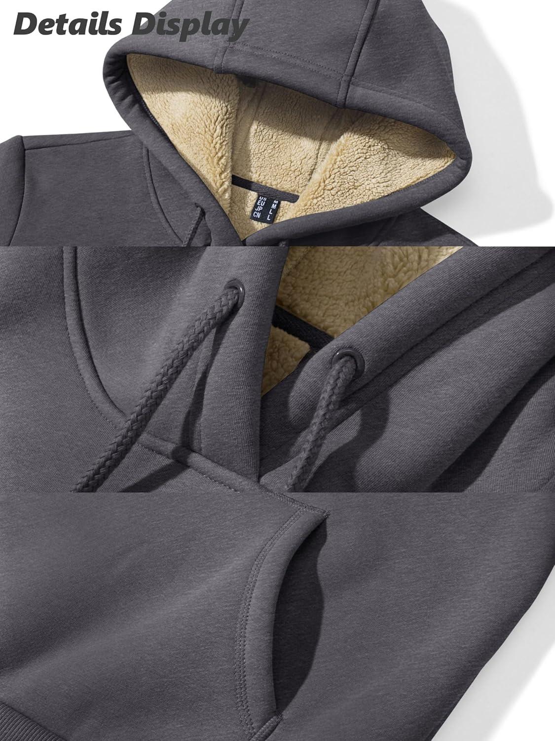 imageMAGCOMSEN Womens Hoodies Thick Fleece Lined Hooded Sweatshirt Warm Sherpa Lined Heavyweight Pullover with PocketDark Grey