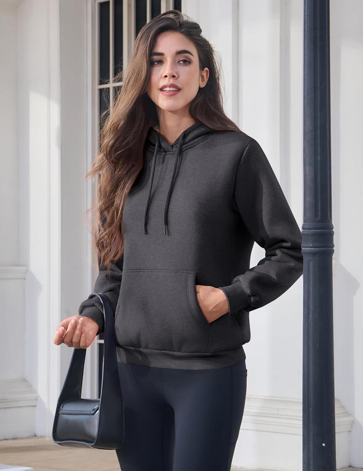 imageMAGCOMSEN Womens Hoodies Thick Fleece Lined Hooded Sweatshirt Warm Sherpa Lined Heavyweight Pullover with PocketDark Grey