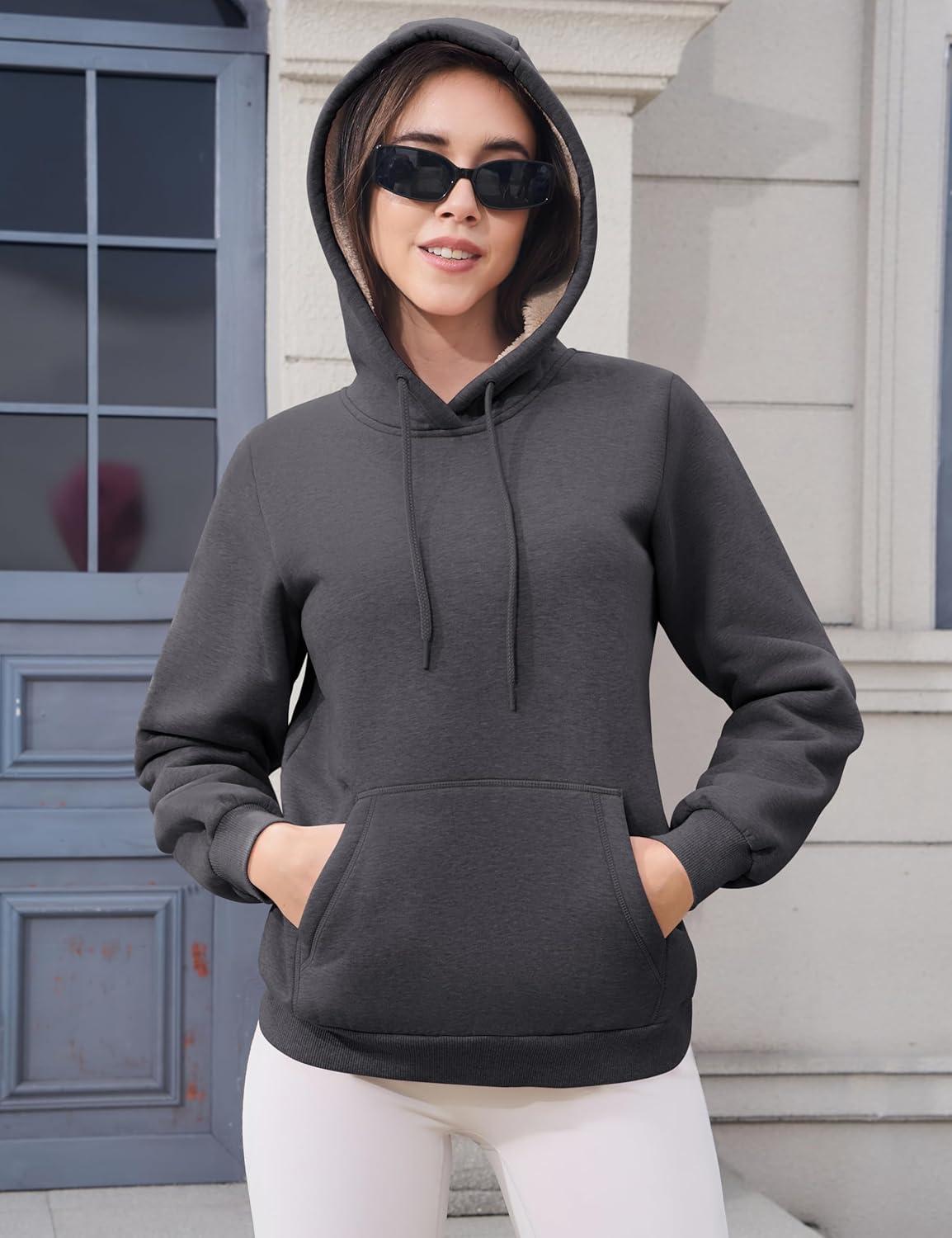 imageMAGCOMSEN Womens Hoodies Thick Fleece Lined Hooded Sweatshirt Warm Sherpa Lined Heavyweight Pullover with PocketDark Grey