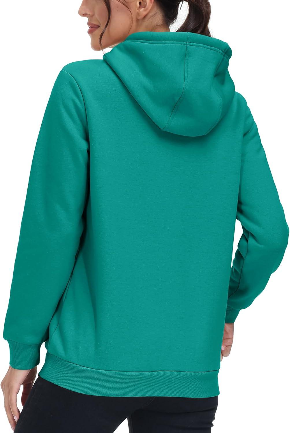 imageMAGCOMSEN Womens Hoodies Thick Fleece Lined Hooded Sweatshirt Warm Sherpa Lined Heavyweight Pullover with PocketEmerald Green
