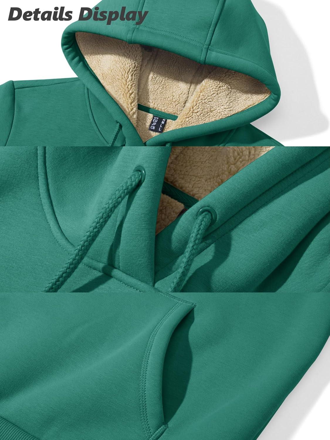 imageMAGCOMSEN Womens Hoodies Thick Fleece Lined Hooded Sweatshirt Warm Sherpa Lined Heavyweight Pullover with PocketEmerald Green