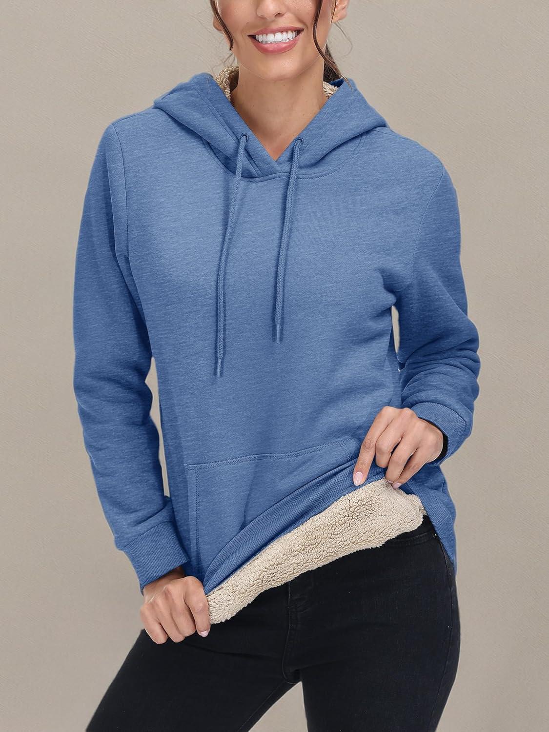 imageMAGCOMSEN Womens Hoodies Thick Fleece Lined Hooded Sweatshirt Warm Sherpa Lined Heavyweight Pullover with PocketGrey Blue