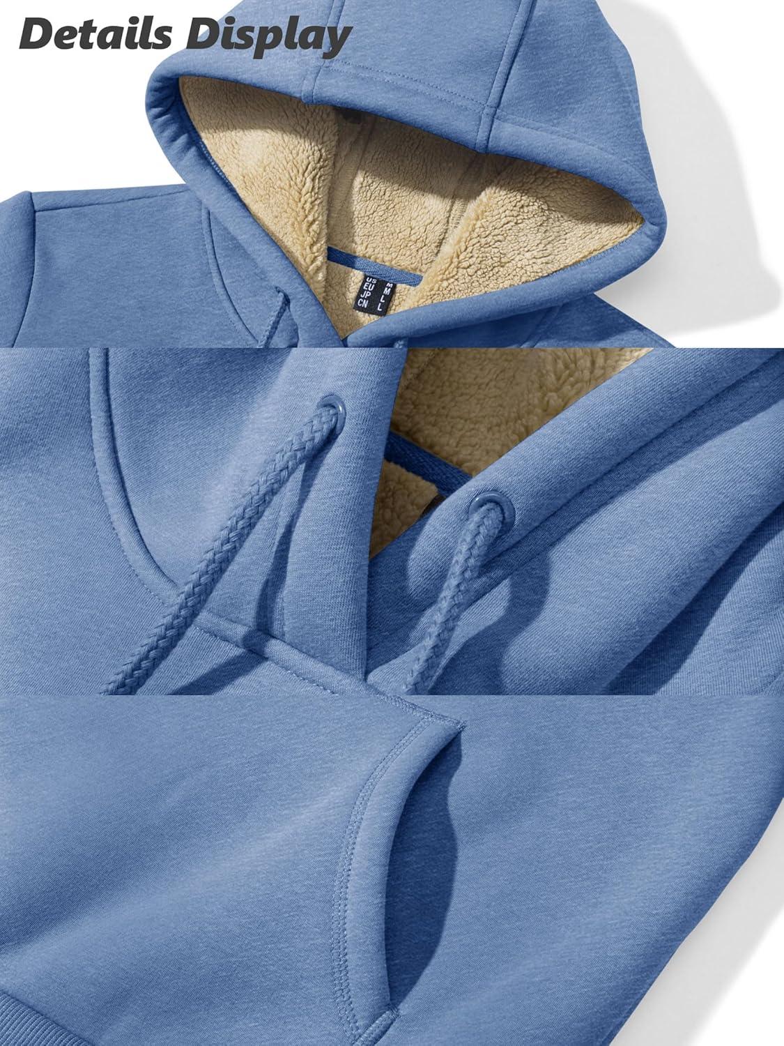 imageMAGCOMSEN Womens Hoodies Thick Fleece Lined Hooded Sweatshirt Warm Sherpa Lined Heavyweight Pullover with PocketGrey Blue