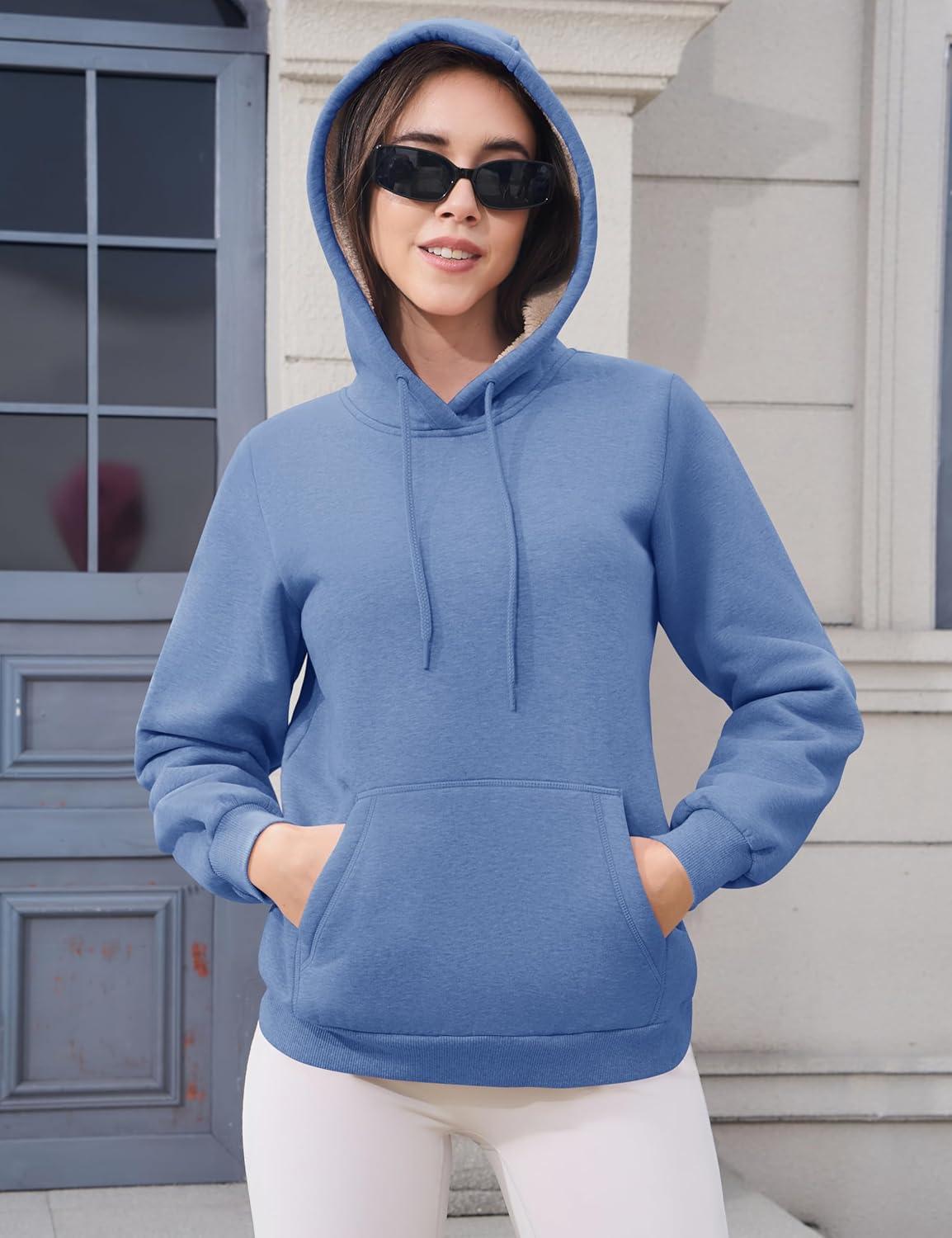 imageMAGCOMSEN Womens Hoodies Thick Fleece Lined Hooded Sweatshirt Warm Sherpa Lined Heavyweight Pullover with PocketGrey Blue